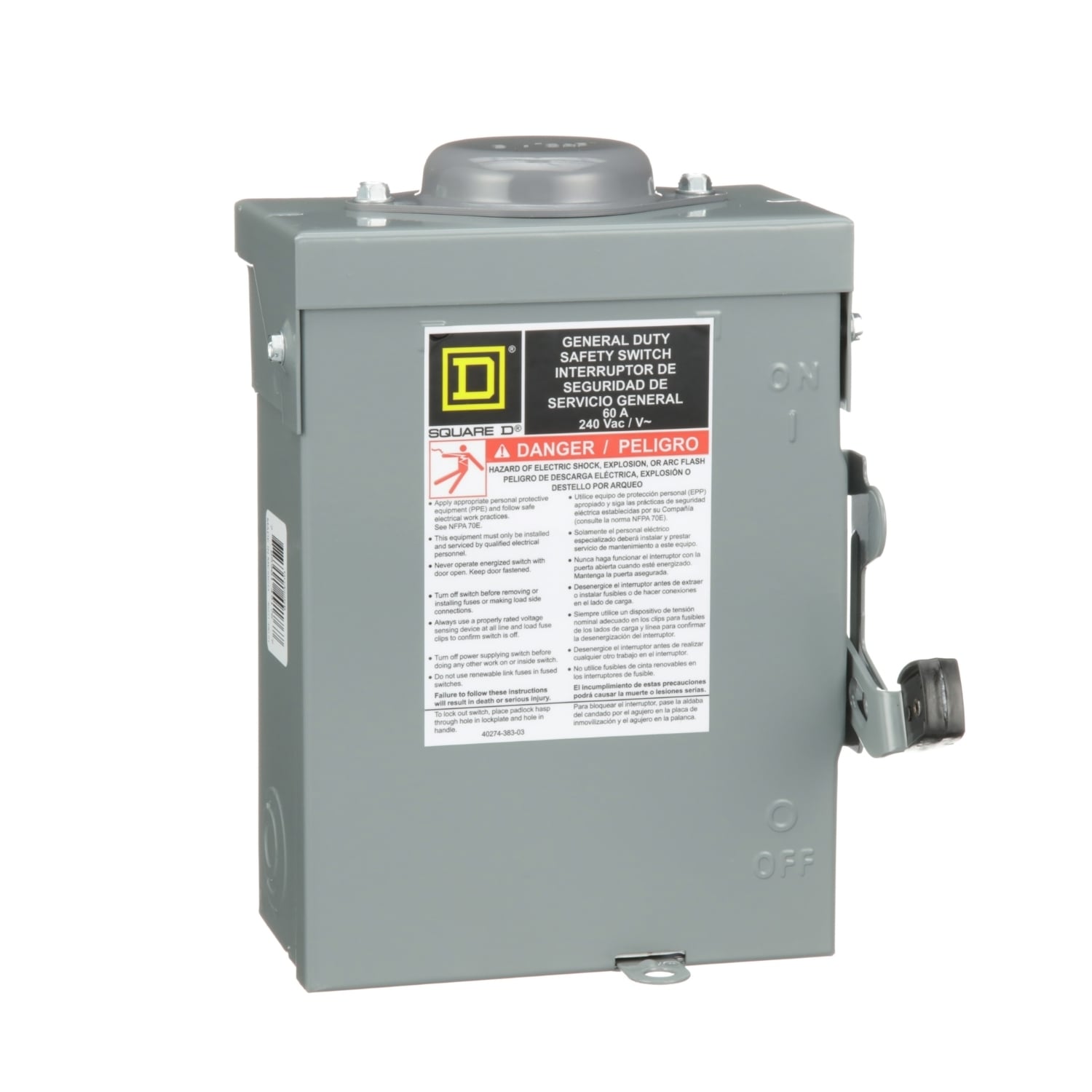 DU322RB E1 Series General Duty Non-Fusible Iceproof Rainproof Safety Switch, 240 V AC, 60 A, 15 hp, 3PST Contact, 3 Poles