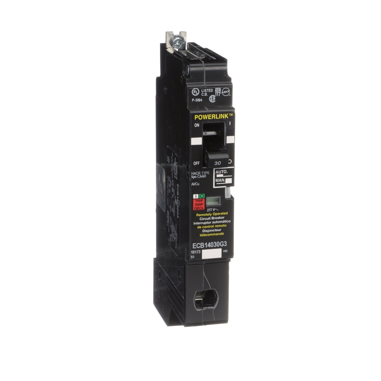 ECB14030G3 Powerlink Type ECB-G3 Molded Case Circuit Breaker, 480/277 V AC, 30 A, 65/14 kA Interrupt, 1 Poles, Thermal Magnetic Trip