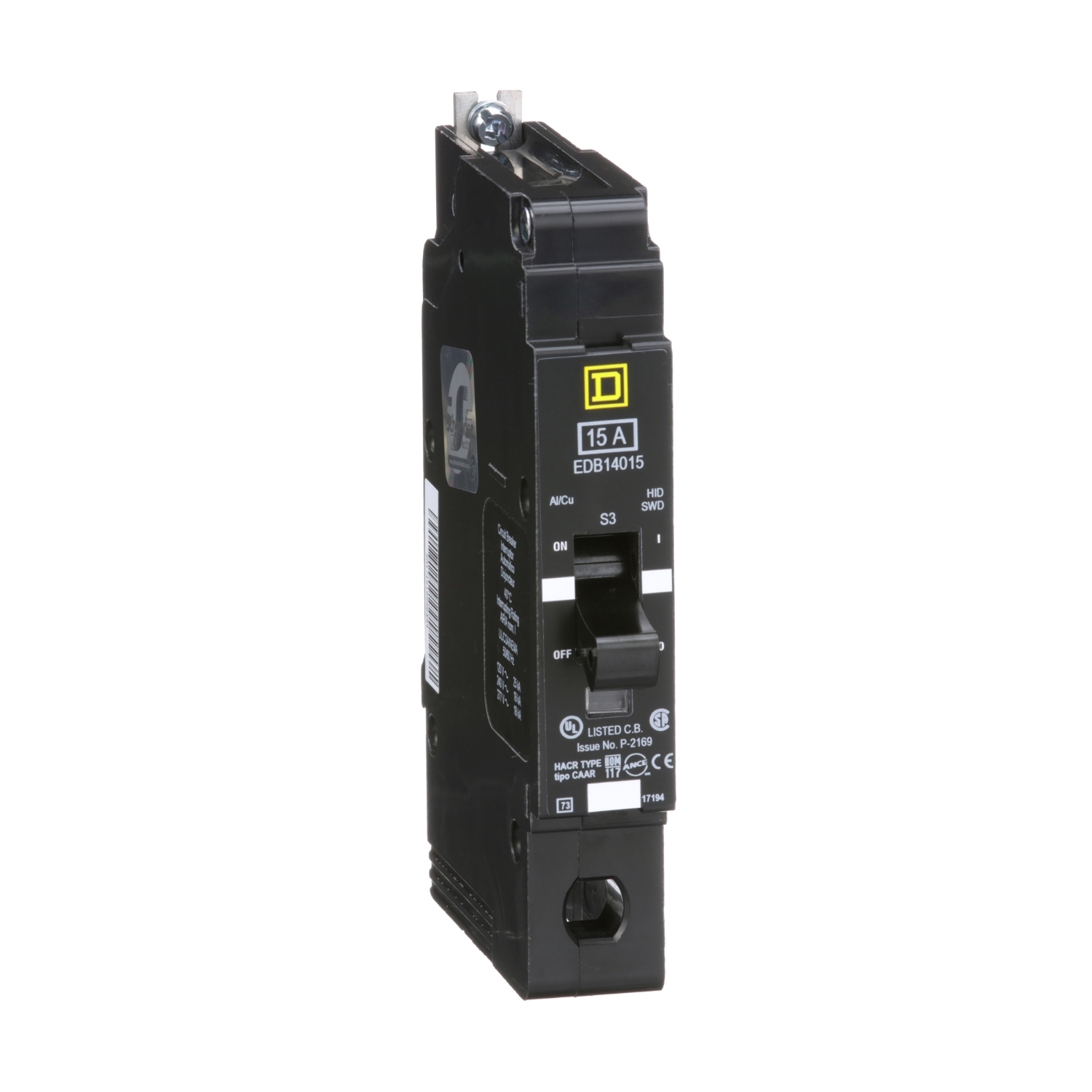 EDB14015 Miniature Circuit Breaker, 15 Amp, 1 Pole, 277V