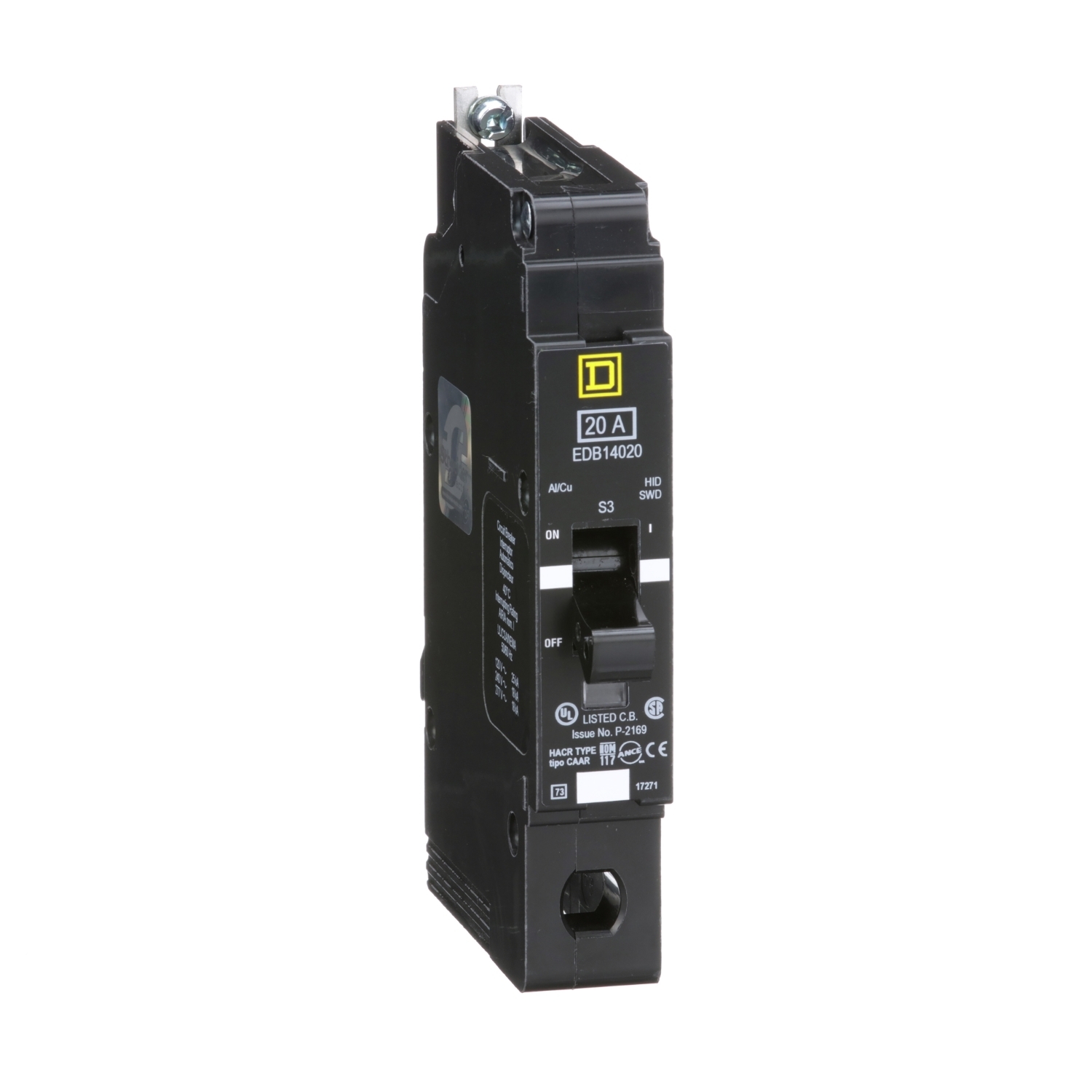 EDB14020 Miniature Circuit Breaker, 20 Amp, 1 Pole, 277V
