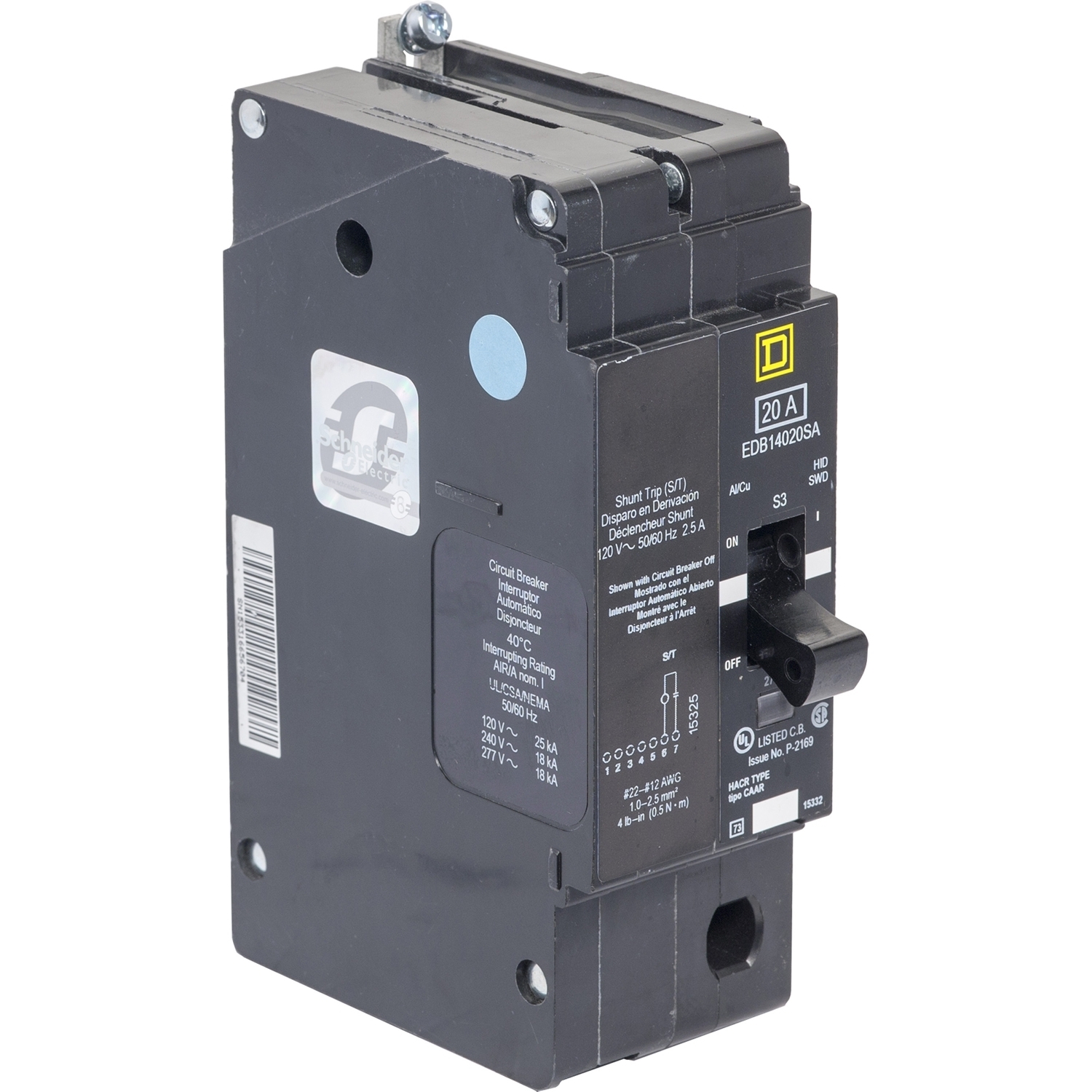 EDB14020SA Miniature Circuit Breaker, 20 Amp, 1 Pole, 277V