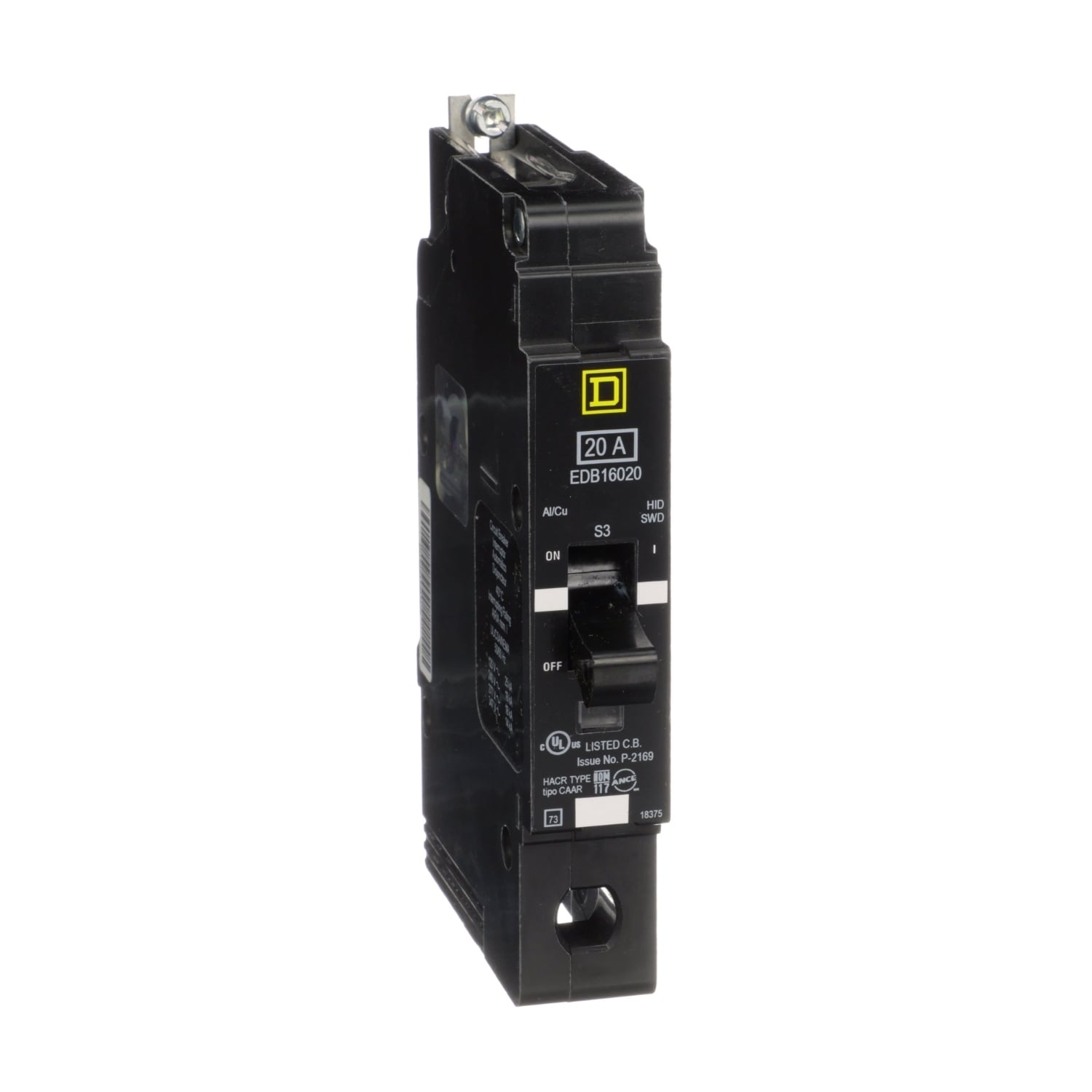 EDB16020 Standard Miniature Circuit Breaker, 600 V AC, 20 A, 14 kA Interrupt, 1 Poles, Thermal Magnetic Trip