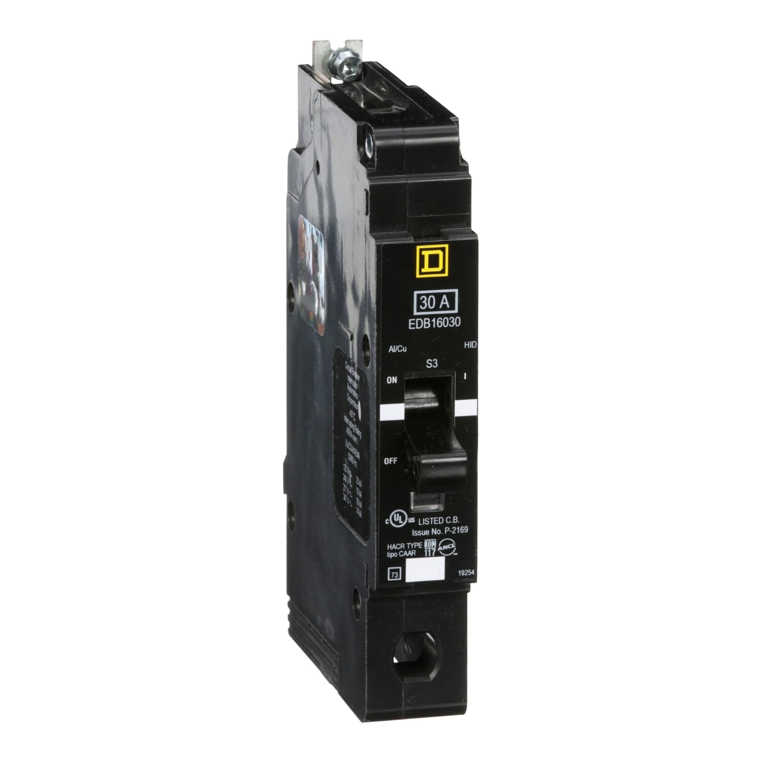 EDB16030 Type EDB Circuit Breaker, 600Y/347 V AC, 30 A, 25 kA at 240 VAC/18 kA at 480Y/277 VAC Interrupt, 1 Poles, Thermal Magnetic Trip
