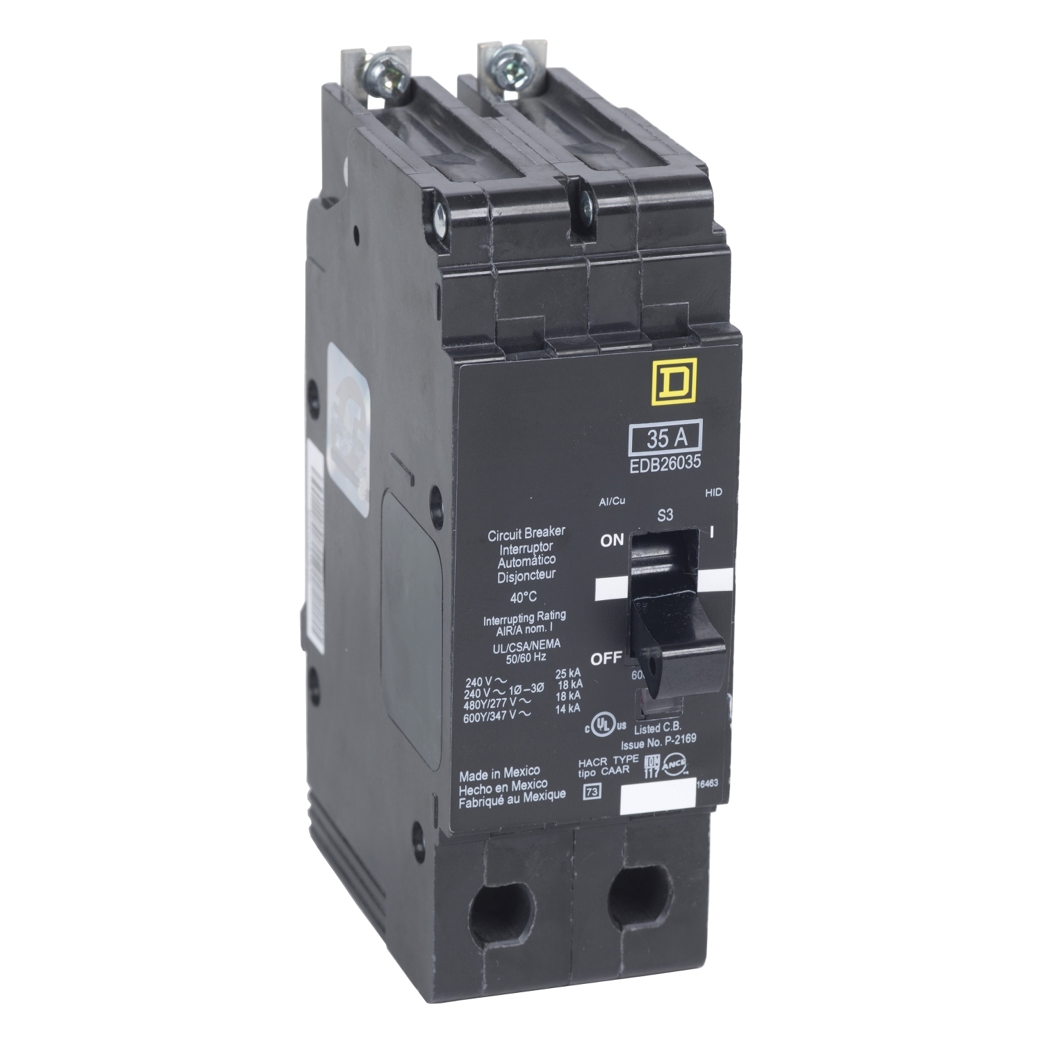 Mini circuit breaker, E-Frame, 40A, 2 pole, 600Y/347VAC, 25kA max, bolt on [TAA]