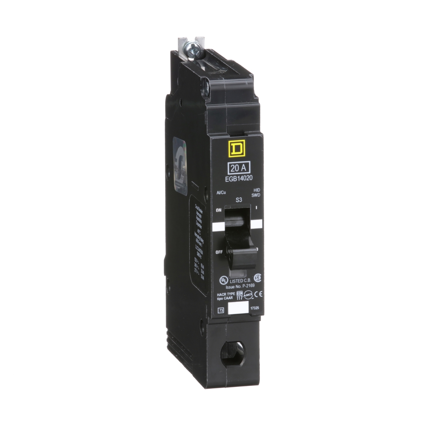 EGB14020 Miniature Circuit Breaker, 20 Amp, 1 Pole, 277V