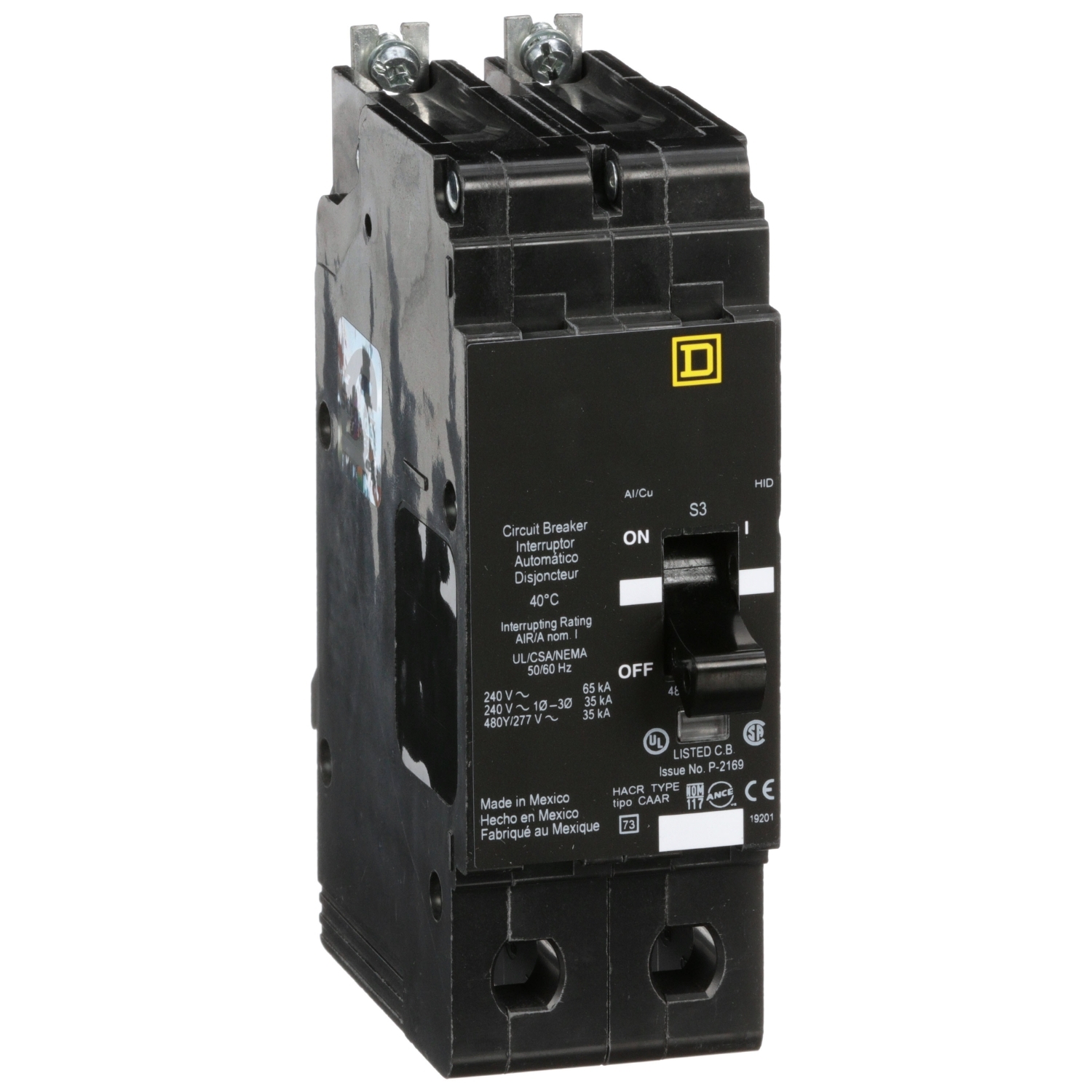 Mini circuit breaker, E-Frame, 45A, 2 pole, 480Y/277VAC, 65kA max, bolt on [TAA]