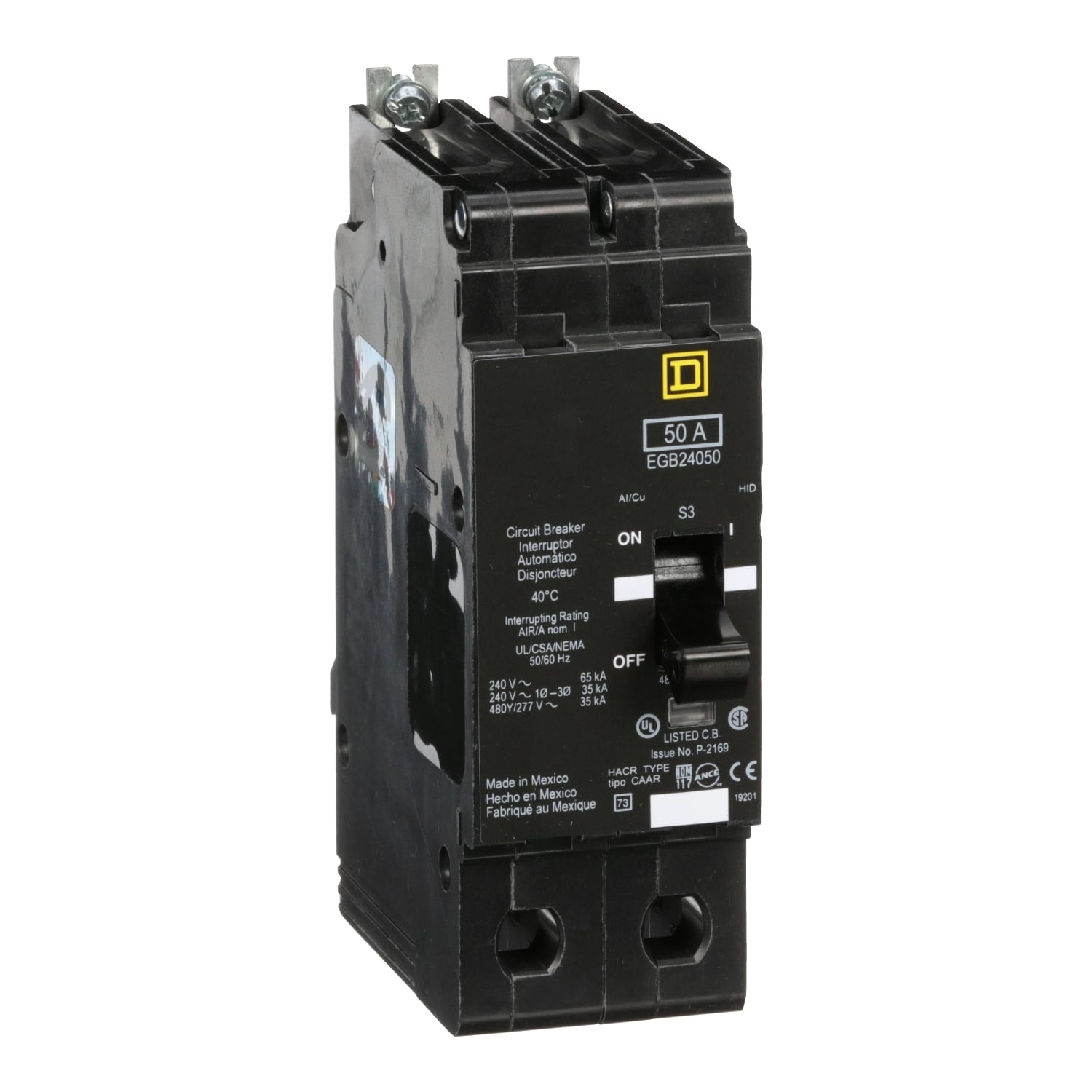 EGB24050 Standard Miniature Circuit Breaker, 277/480Y V AC, 50 A, 35 kA Interrupt, 2 Poles, Thermal Magnetic Trip
