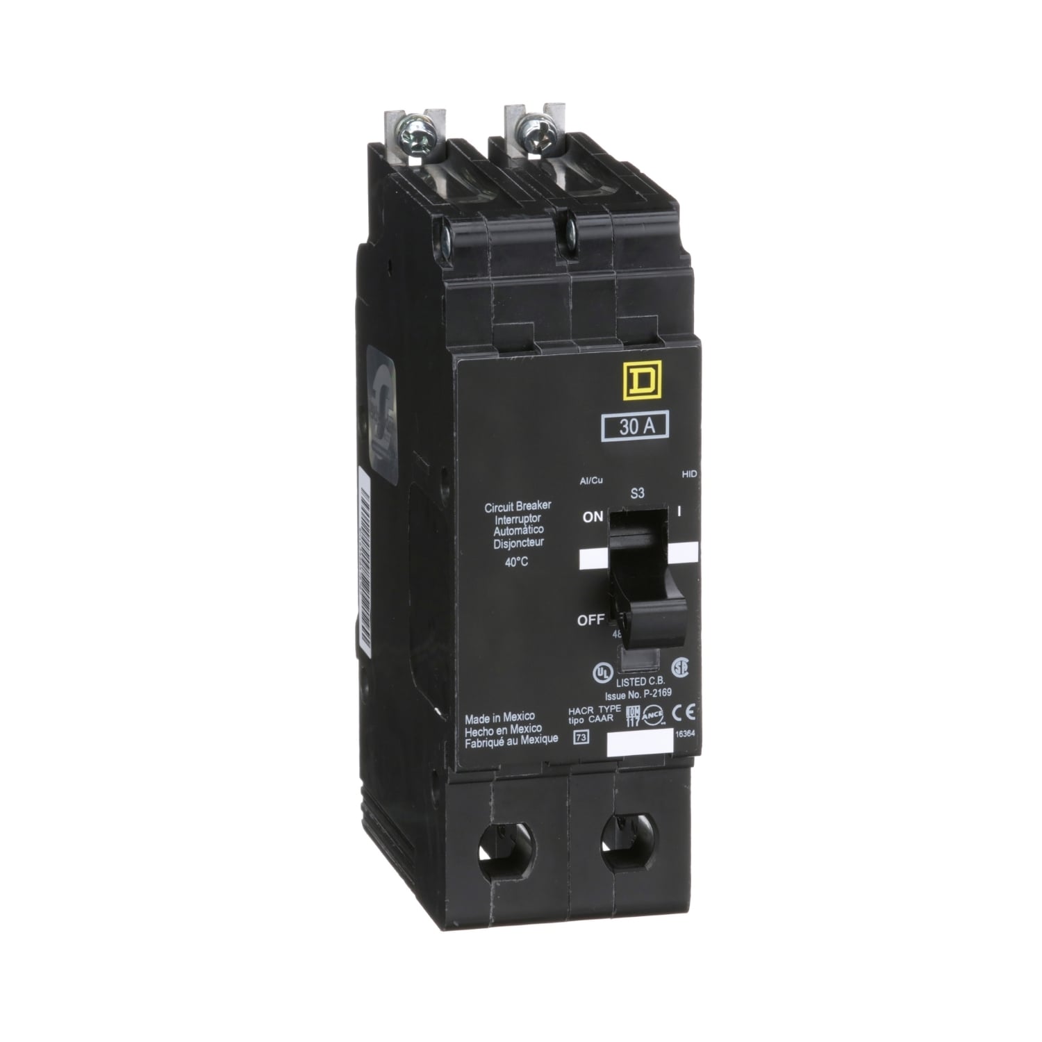 EJB24030 E-FRAME Type EJB Molded Case Miniature Circuit Breaker, 277/480Y V AC, 30 A, 65/100 kA Interrupt, 2 Poles, Thermal Magnetic Trip