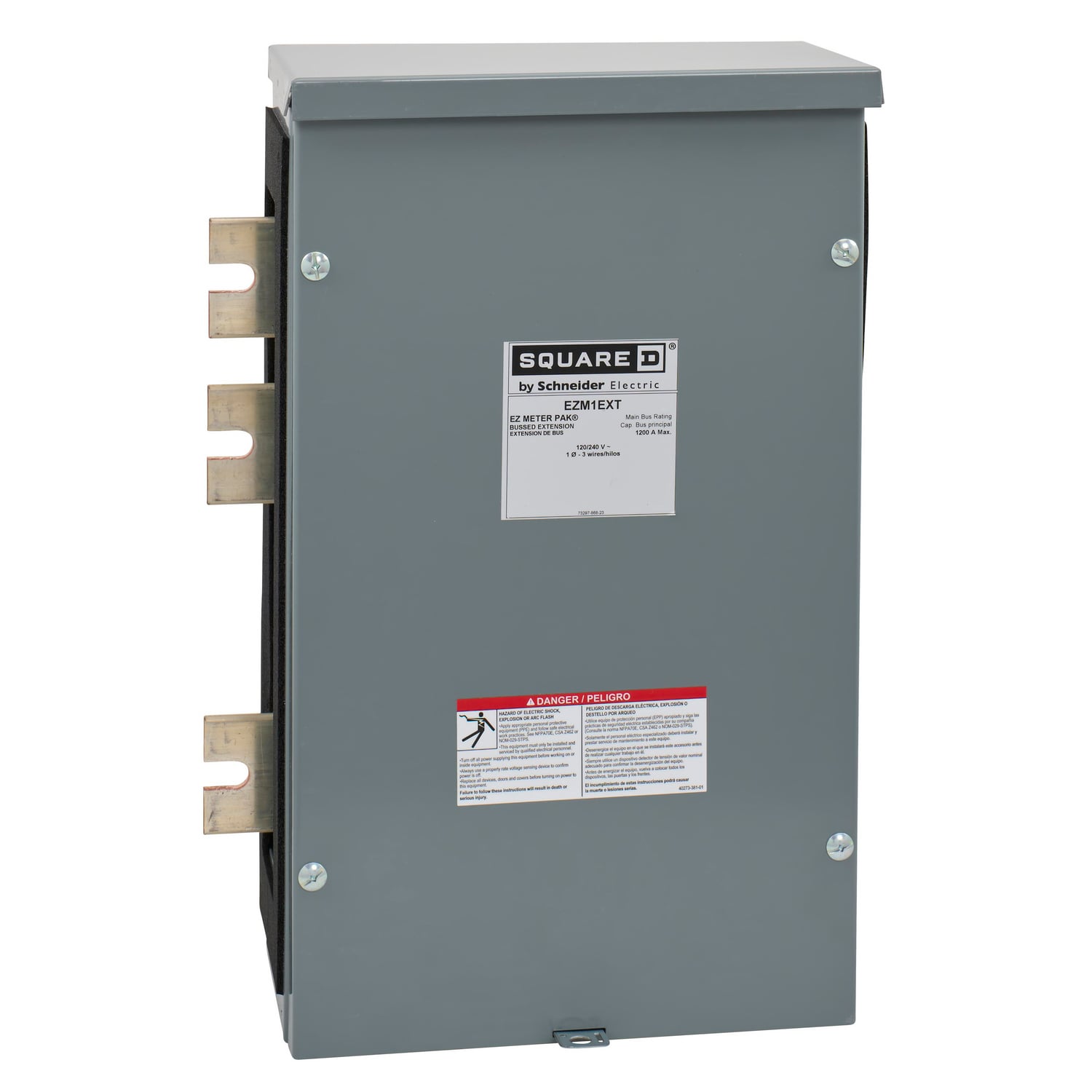 EZM1EXT Meter Accessory, EZ Meter Pak, 1200 Amp Bus Extension 1 Phase, 3 Wire, Indoor/Outdoor, Copper, 12 inch