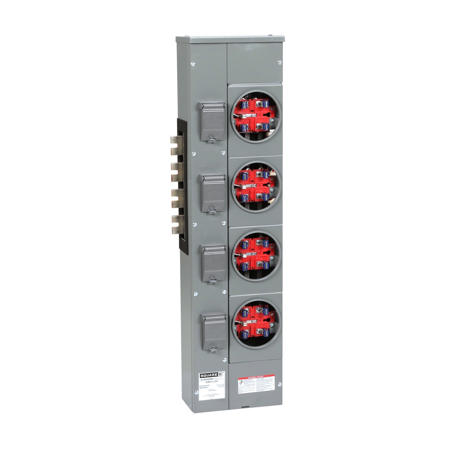 EZM314125X Branch Unit, EZ Meter Pak, 125 Amp, 4 Socket, 208Y/120V, No Bypass, Ringed, Aluminum and Copper Busbar