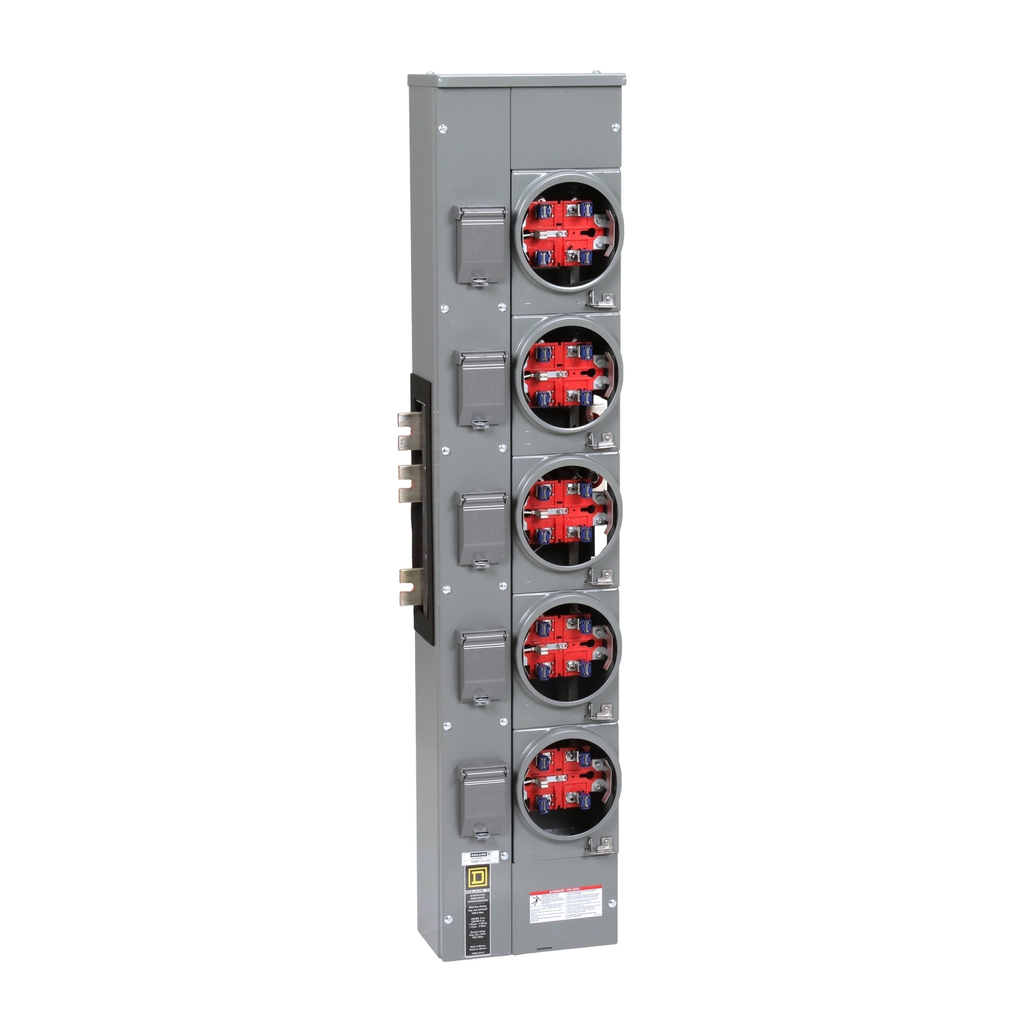 Branch unit, EZ Meter-Pak, 125A, 5 x 5 jaw sockets, 120/240VAC, no bypass, ringless, 1200A Al/Cu busbar