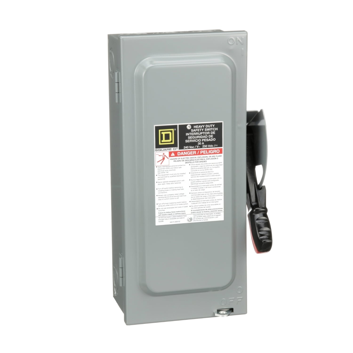 Safety switch, heavy duty, fusible, 30A, 4 wire, 3 pole, 1 neutral, 7.5hp, 240VAC/250VDC, NEMA 1