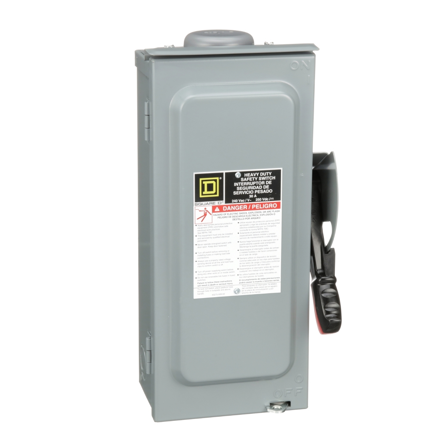 H321NRB Heavy Duty Fusible Iceproof Rainproof Safety Switch, 240/250 VAC/VDC, 30 A, 1-1/2 to 5 hp, 3PST Contact, 3 Poles