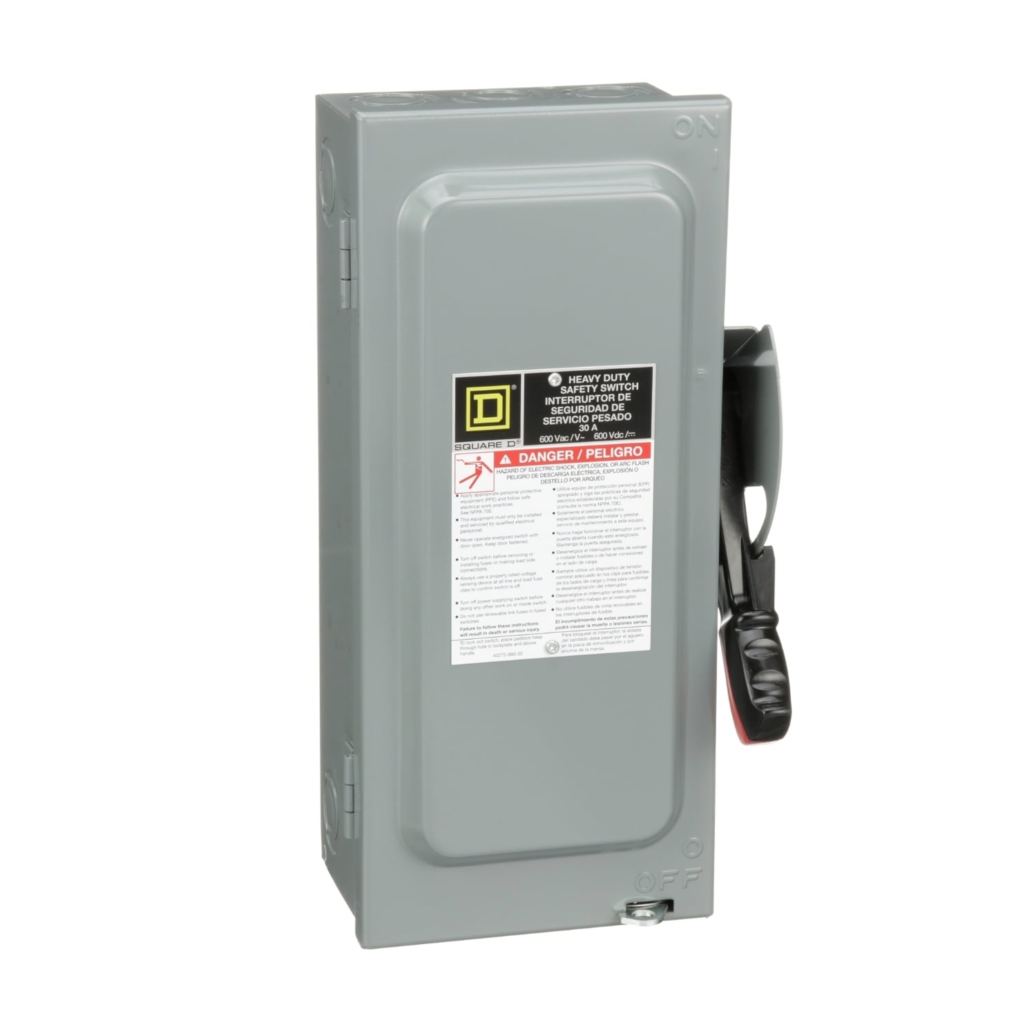 H361 Heavy Duty Fusible Safety Switch, 600 VAC/VDC, 30 A, 7-1/2 hp, 15 hp, 3 Poles
