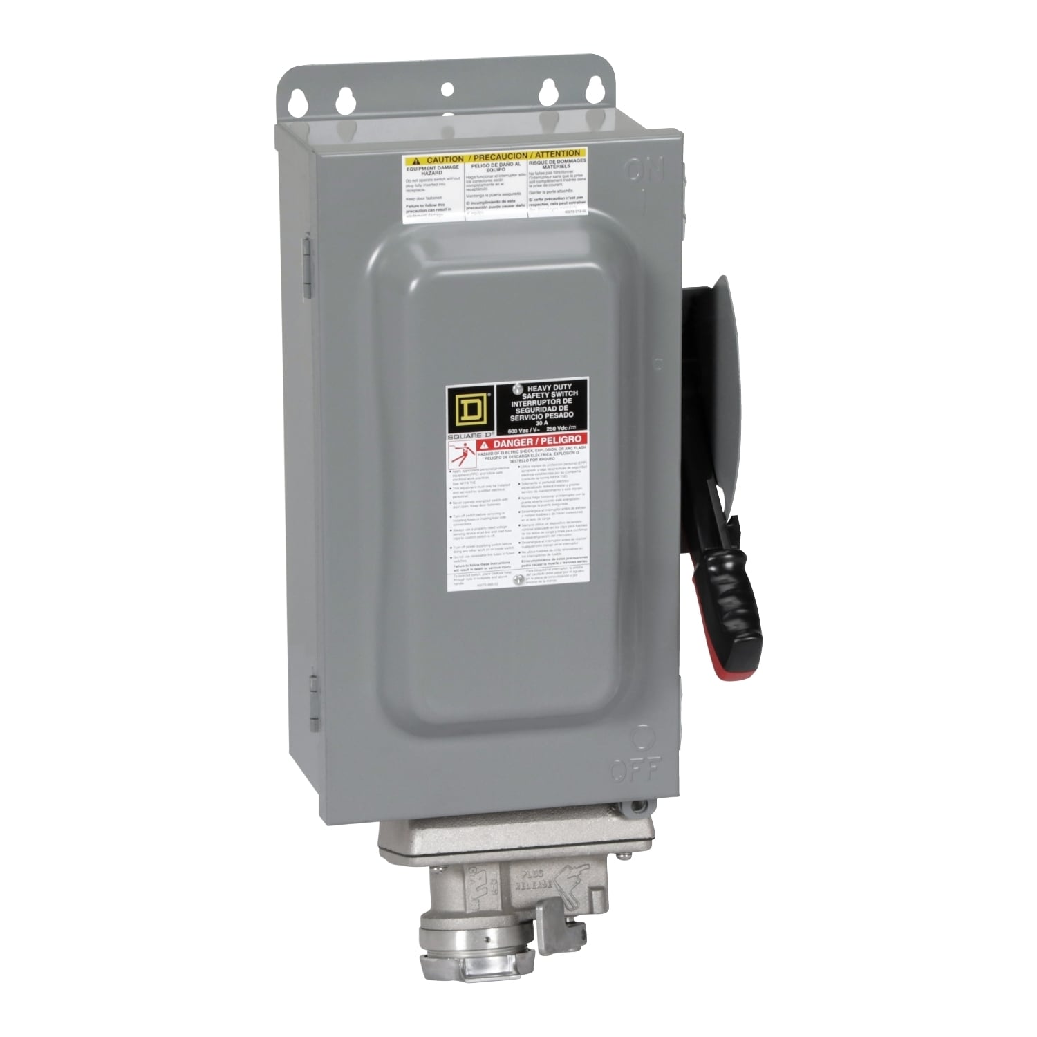 H361AWC F7 Dusttight Driptight Fusible Iceproof Rainproof Sleetproof Heavy Duty Receptacle Safety Switch With Crouse-Hinds Arktite Interlocked Receptacle, 600 V AC/250 V DC, 30 A, 20 hp at 600 VAC, 3PST Contact, 3 Poles