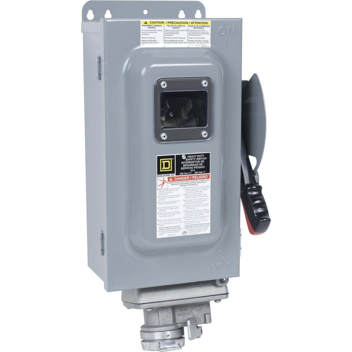 H361AWCVW F7 Dusttight Driptight Fusible Iceproof Rainproof Sleetproof Heavy Duty Safety Switch With Crouse-Hinds Arktite Interlocked Receptacle, 600 V AC/DC, 30 A, 20 hp at 600 VAC, 3PST Contact, 3 Poles