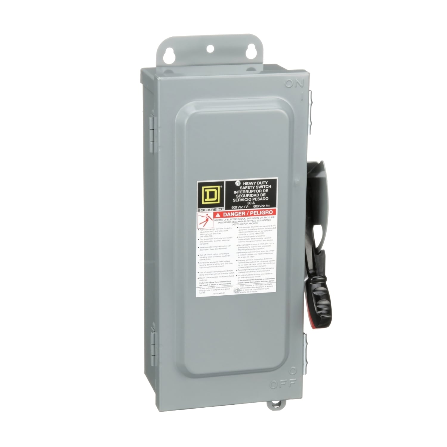 H361AWK Dusttight Heavy Duty Iceproof Fusible Rainproof Safety Switch, 600 VAC/VDC, 30 A, 7-1/2 hp, 15 hp, 3PST Contact, 3 Poles