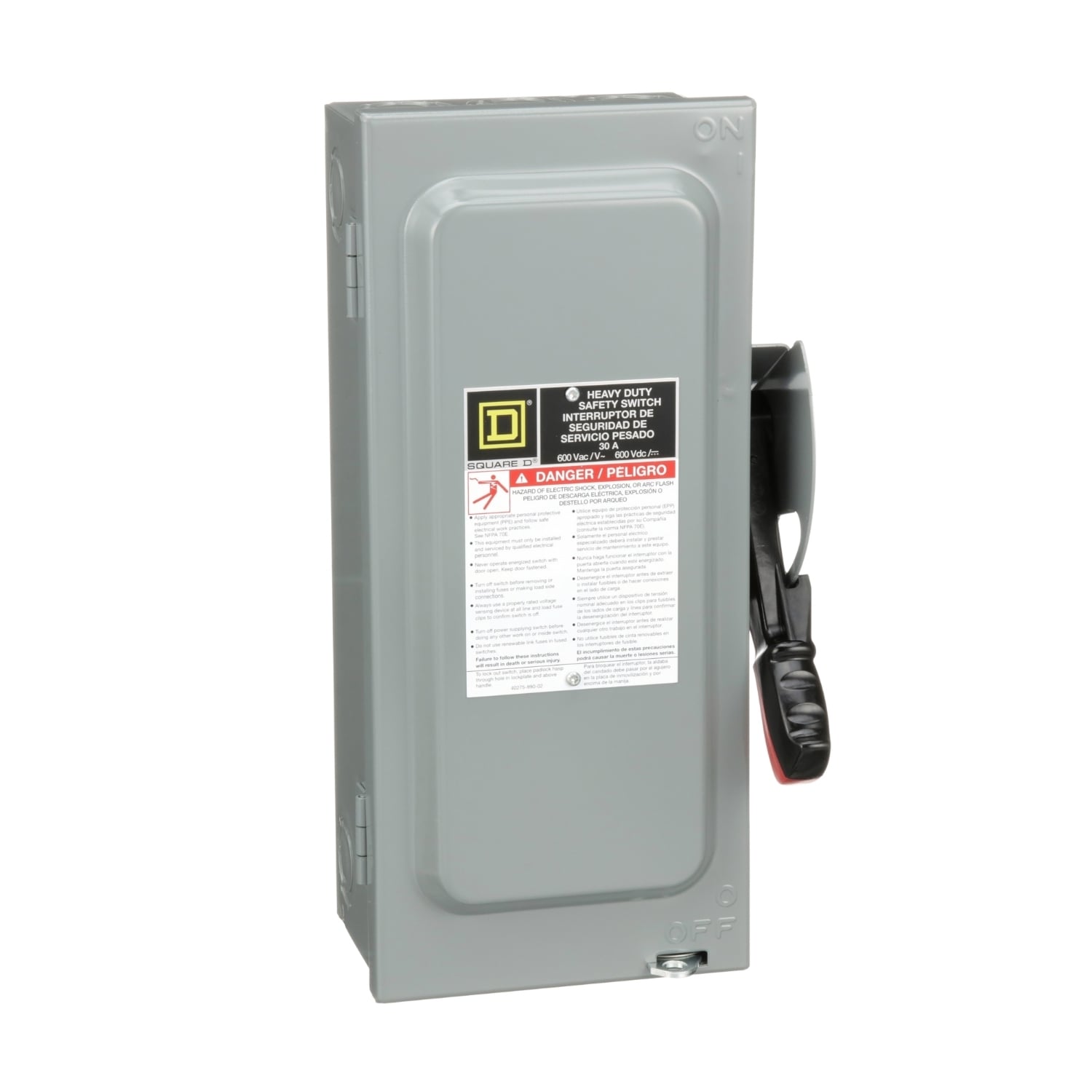 H361N Heavy Duty Fusible Safety Switch, 600 VAC/VDC, 30 A, 7-1/2 hp, 15 hp, 3 Poles