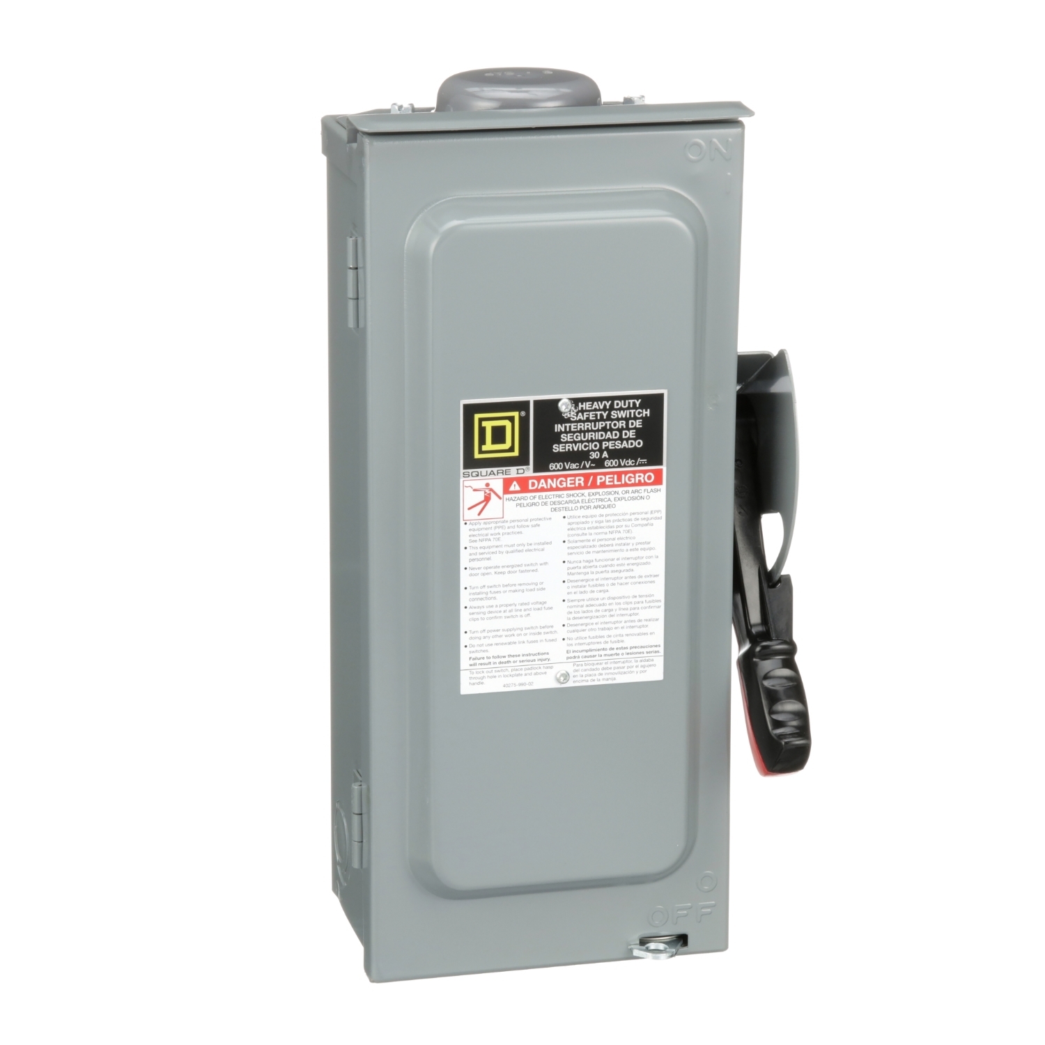 H361RB Heavy Duty Fusible Iceproof Rainproof Safety Switch, 600 VAC/VDC, 30 A, 7-1/2 hp, 15 hp, 3 Poles
