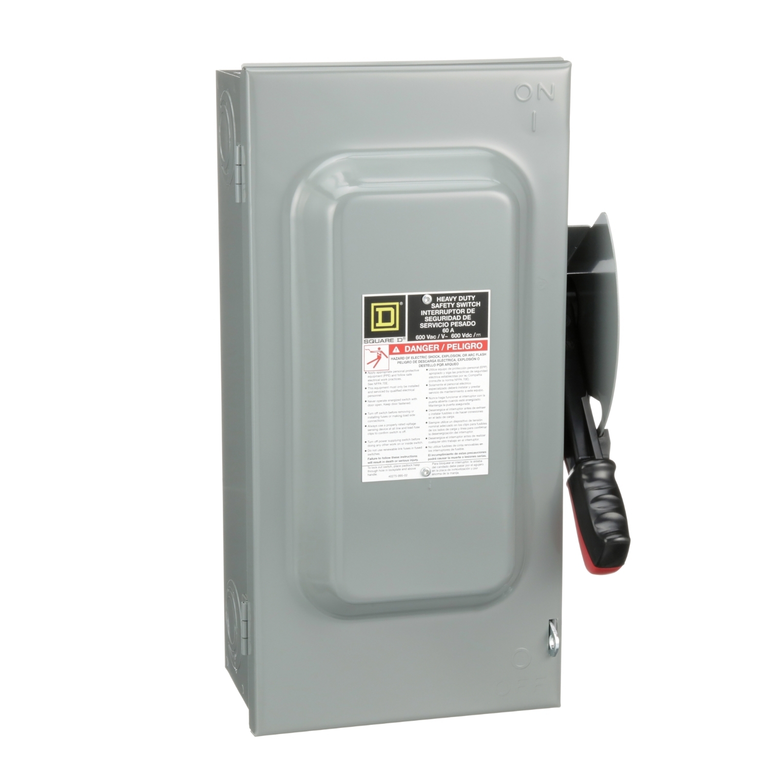 H362 Heavy Duty Fusible Safety Switch, 600 VAC/VDC, 60 A, 15 hp, 30 hp, 3 Poles