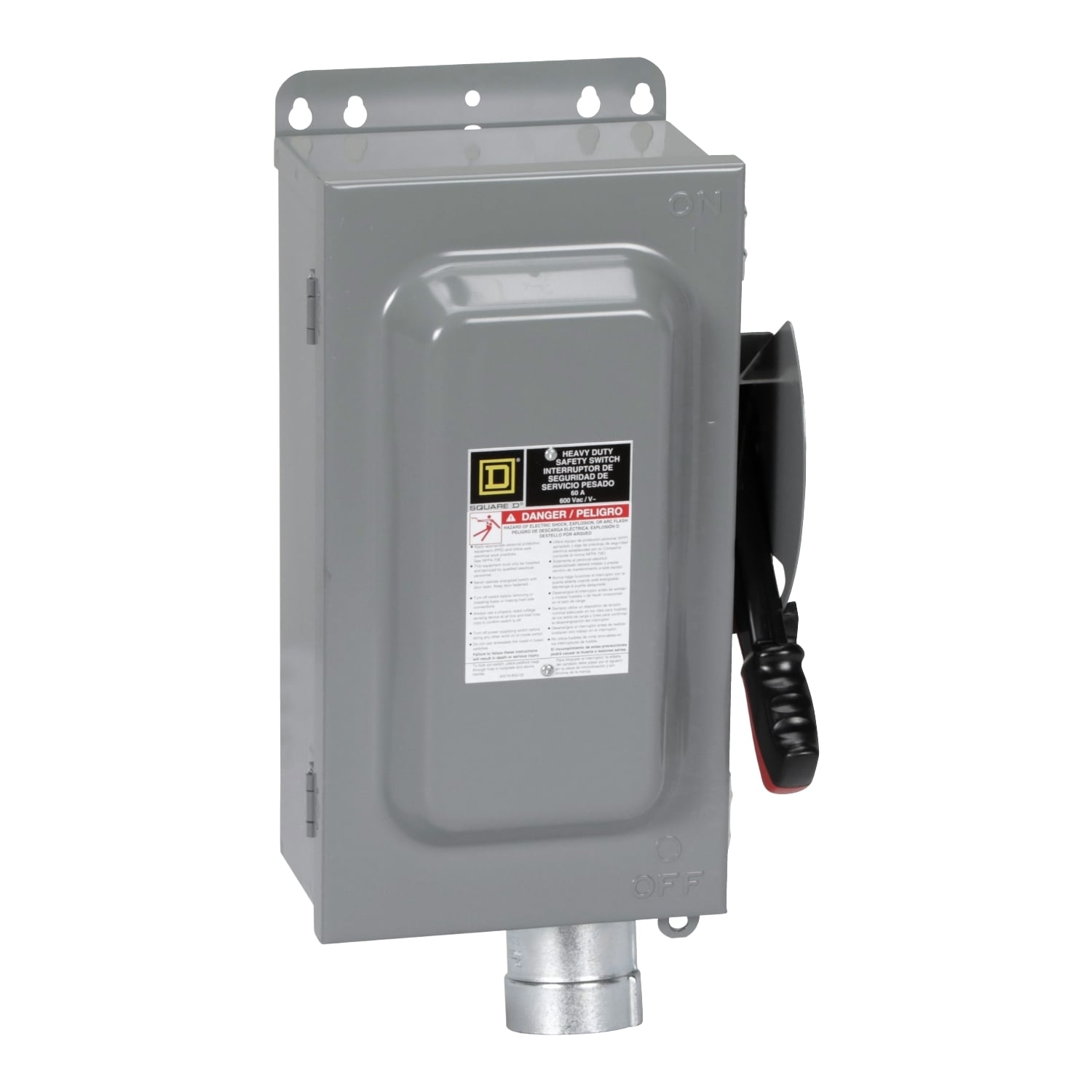 H362AWH F6 Dusttight Driptight Fusible Heavy Duty Receptacle Safety Switch With Hubbellock Interlocked Receptacle, 600 V AC/DC, 60 A, 50 hp at 600 VAC, 3PST Contact, 3 Poles