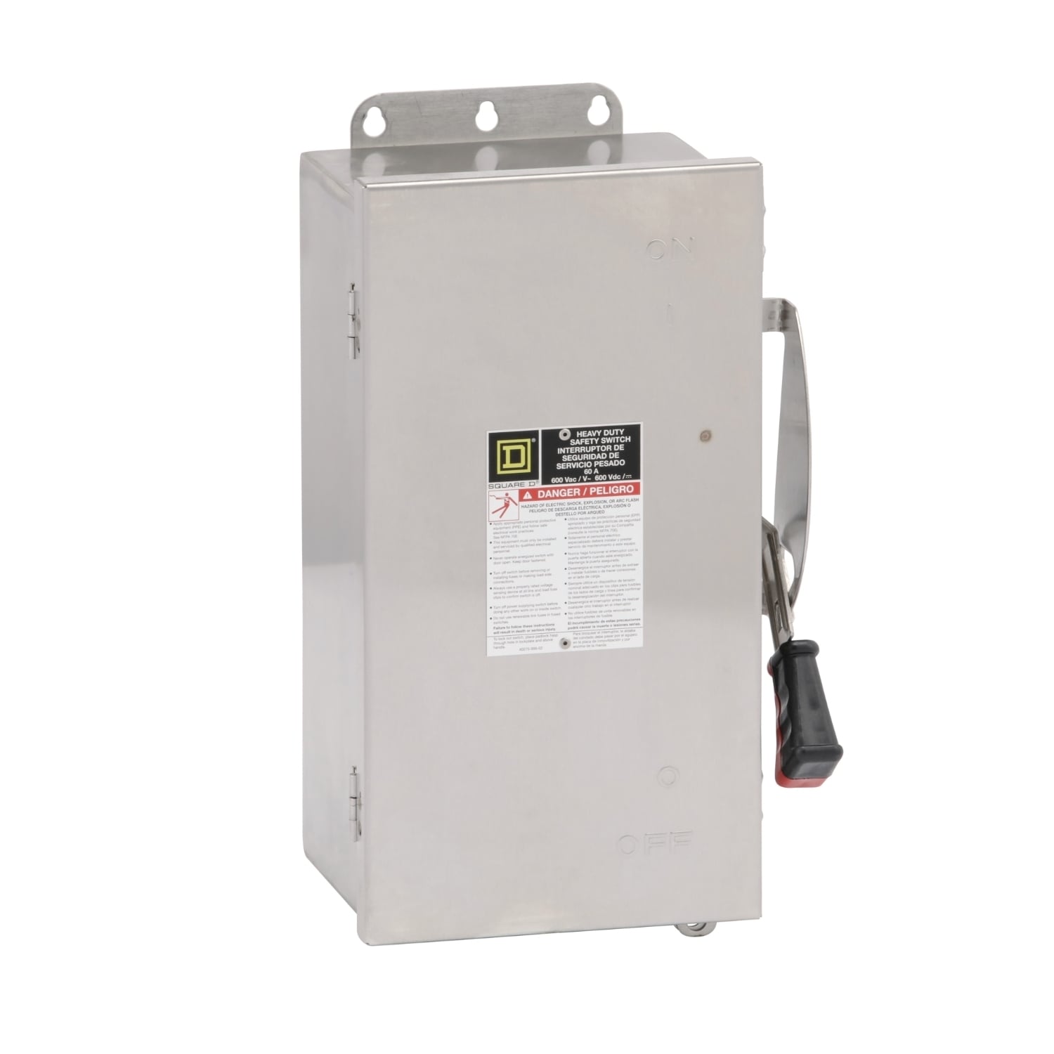 H362DS Corrosion-Resistant Fusible Dusttight Heavy Duty Rainproof Watertight Safety Switch, 600 VAC/VDC, 60 A, 15 hp, 30 hp, 3PST Contact, 3 Poles