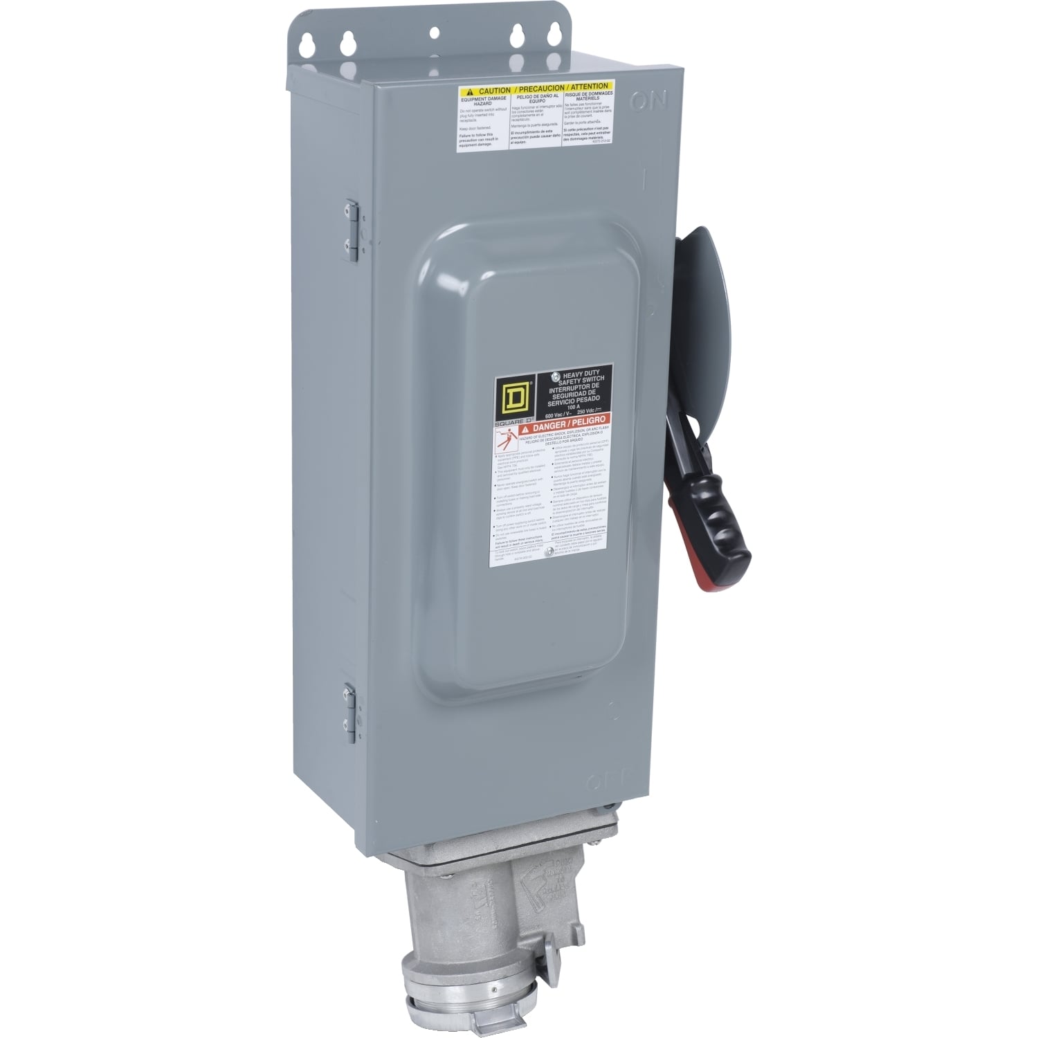 H363AWC F7 Dust/Driptight Fusible Iceproof Rainproof Sleetproof Heavy Duty Safety Switch With Crouse-Hinds Arktite Interlocked Receptacle, 600 V AC/250 V DC, 100 A, 75 hp, 3PST Contact, 3 Poles