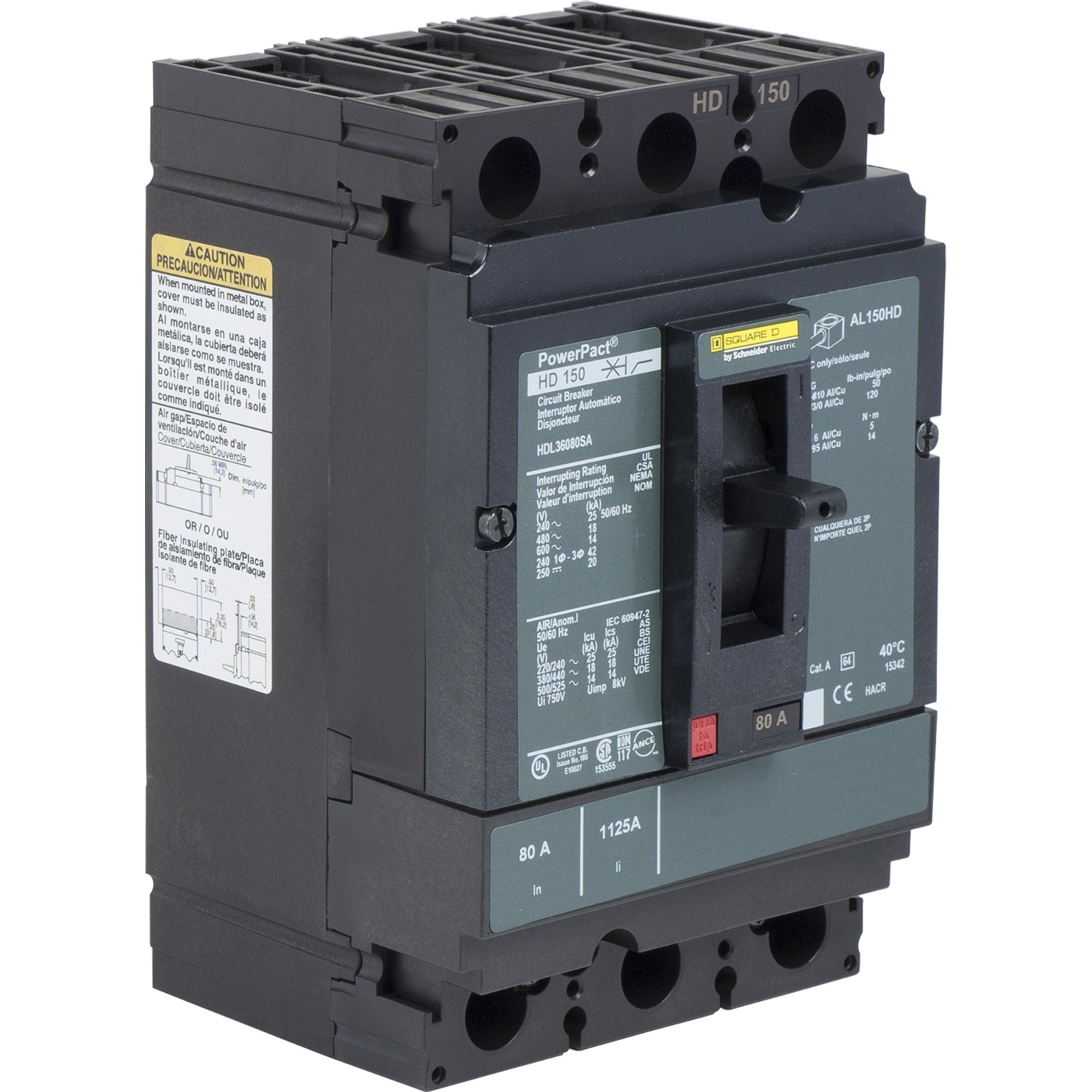 Circuit breaker, PowerPacT H, 30A, 3 pole, 600VAC, 14kA, lugs, thermal magnetic, 80%, aux switch
