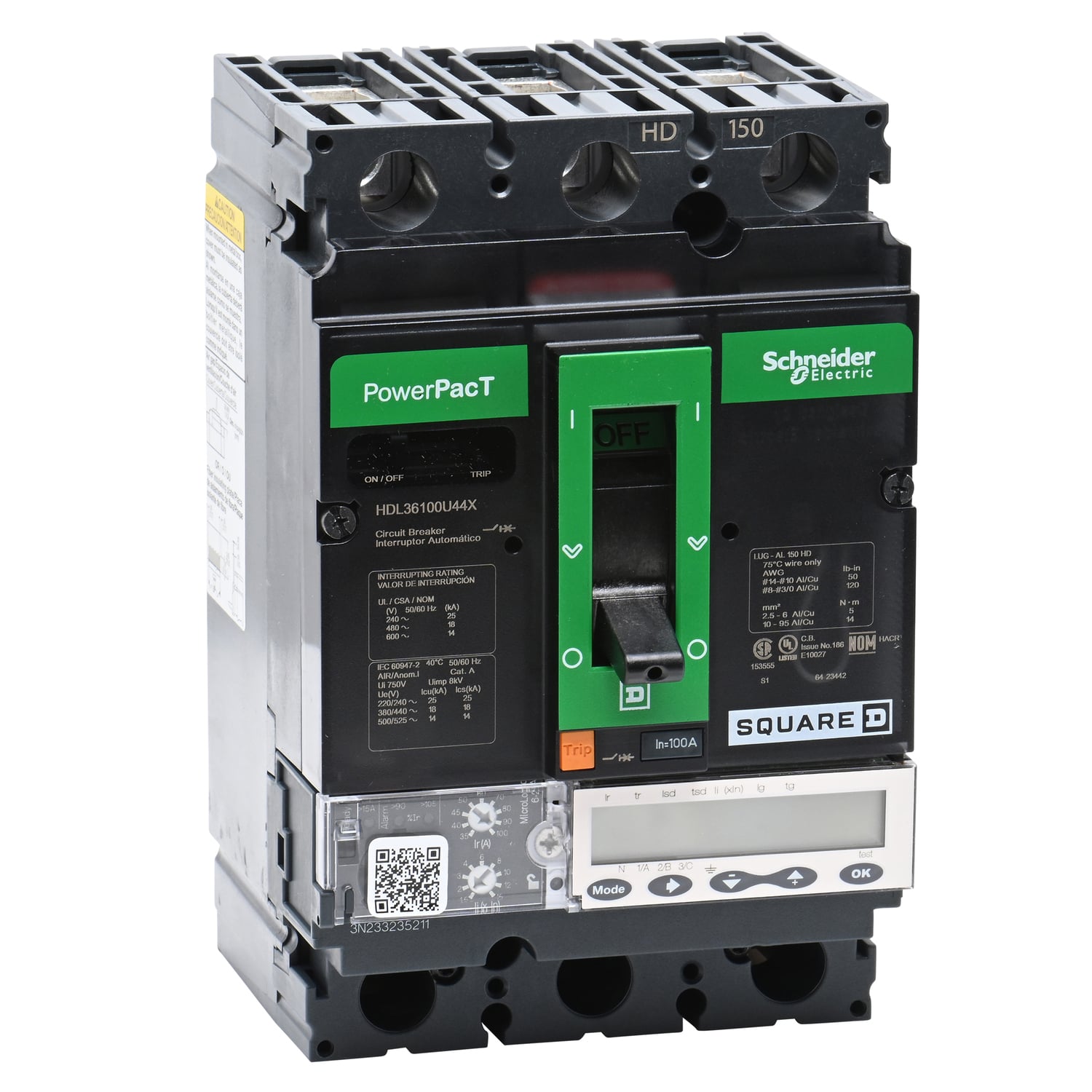 HDL36100U44X Molded Case Circuit Breaker, 100 Amp, 3 Pole, 600V