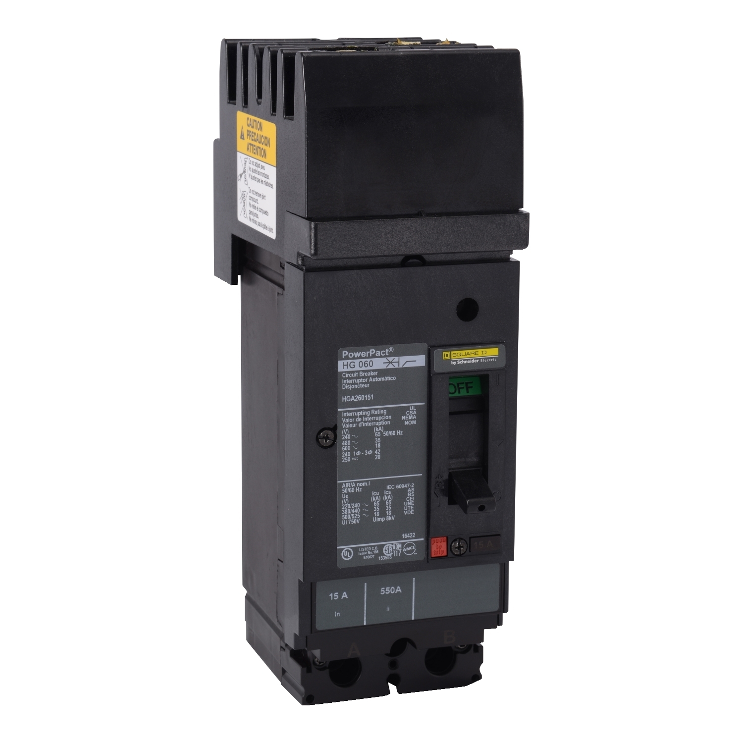 Circuit breaker, PowerPacT H, 50A, 2 pole, 600VAC, 18kA, I-Line, thermal magnetic, 80%, AC
