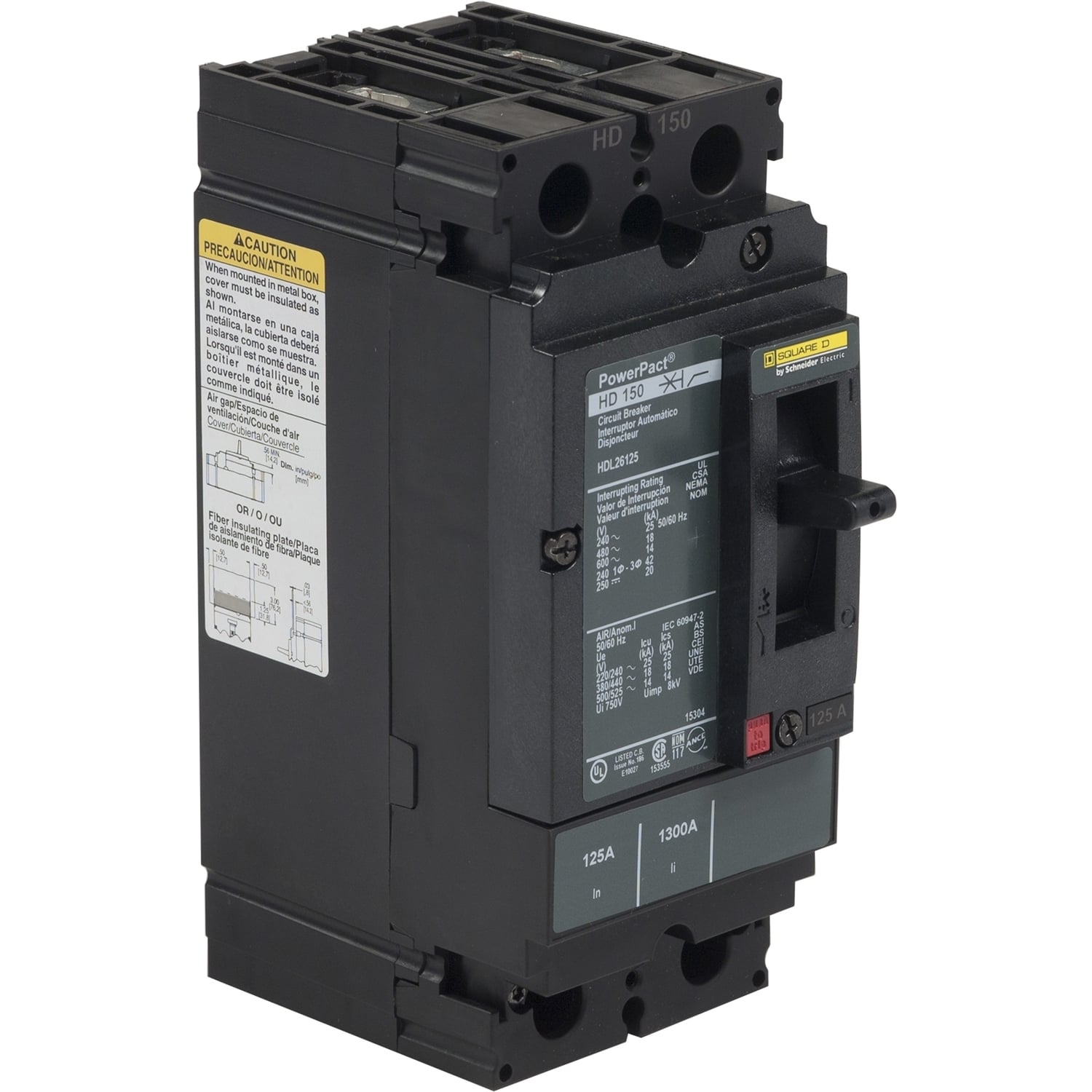 HGL26080 PowerPact Type HGL Molded Case Circuit Breaker, 600 V AC/250 V DC, 80 A, 18/20/35/65 kA Interrupt, 2 Poles, Thermal Magnetic Trip