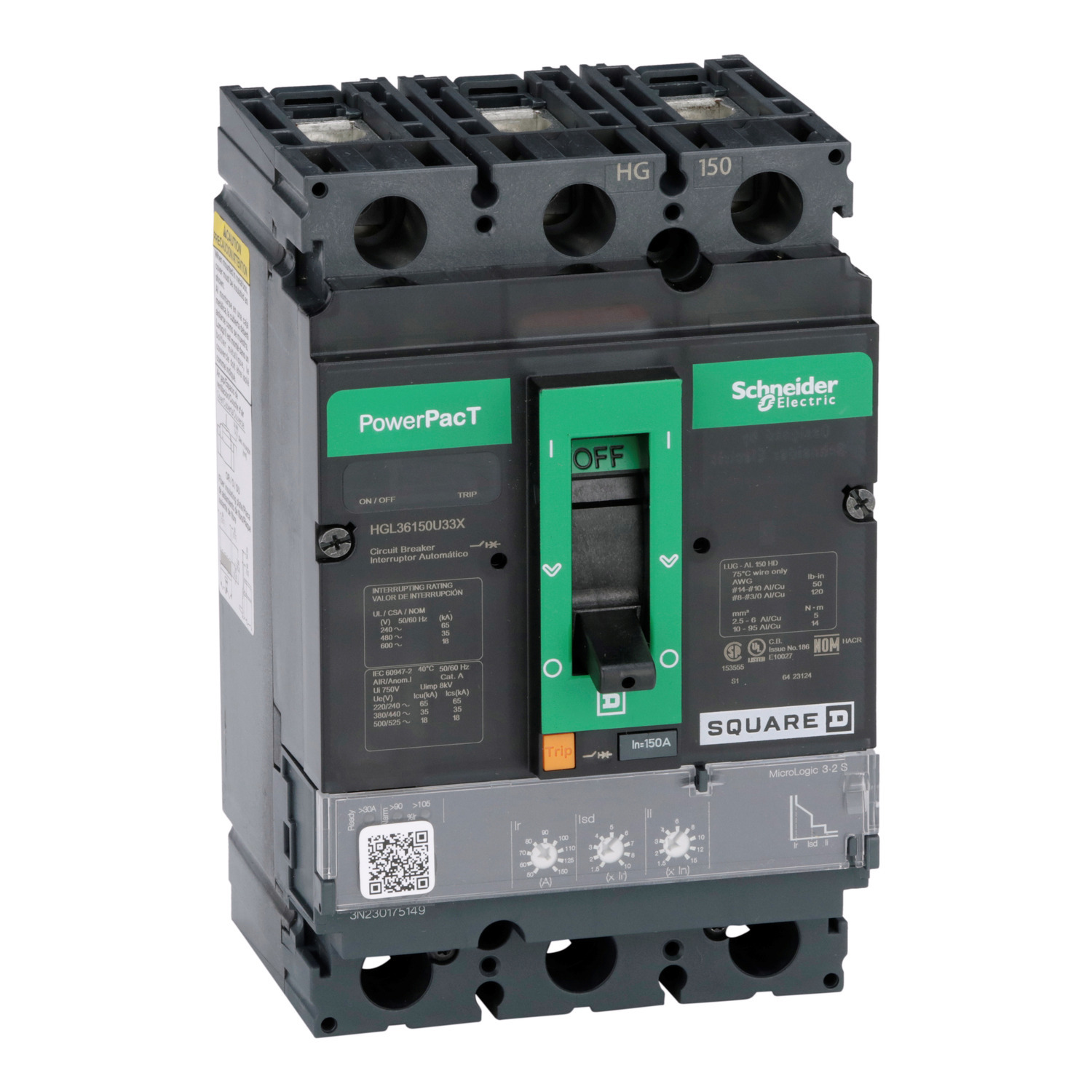 HGL36150U33X Molded Case Circuit Breaker, 150 Amp, 3 Pole, 600V