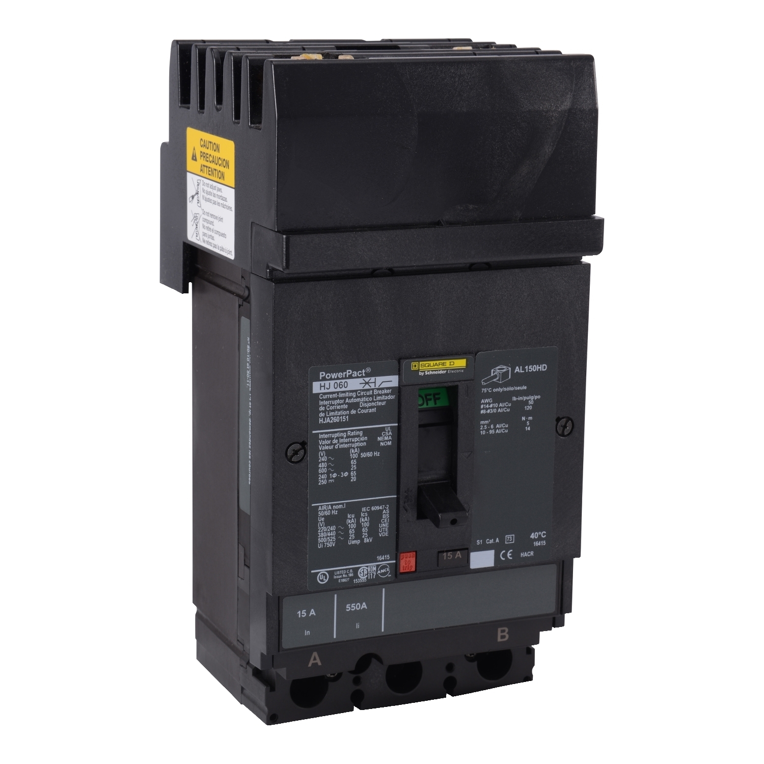 Circuit breaker, PowerPacT H, 150A, 2 pole, 600VAC, 25kA, I-Line, thermal magnetic, 80%, AC