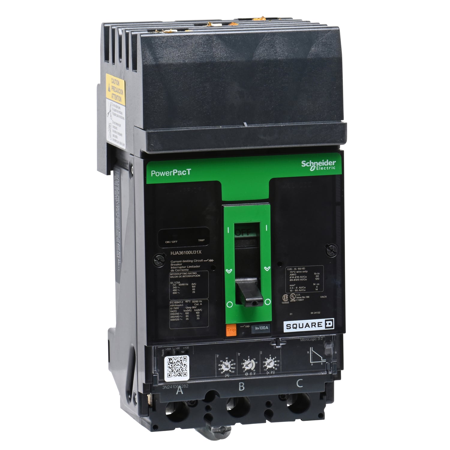HJA36100U31X Molded Case Circuit Breaker, 100 Amp, 3 Pole, 600V