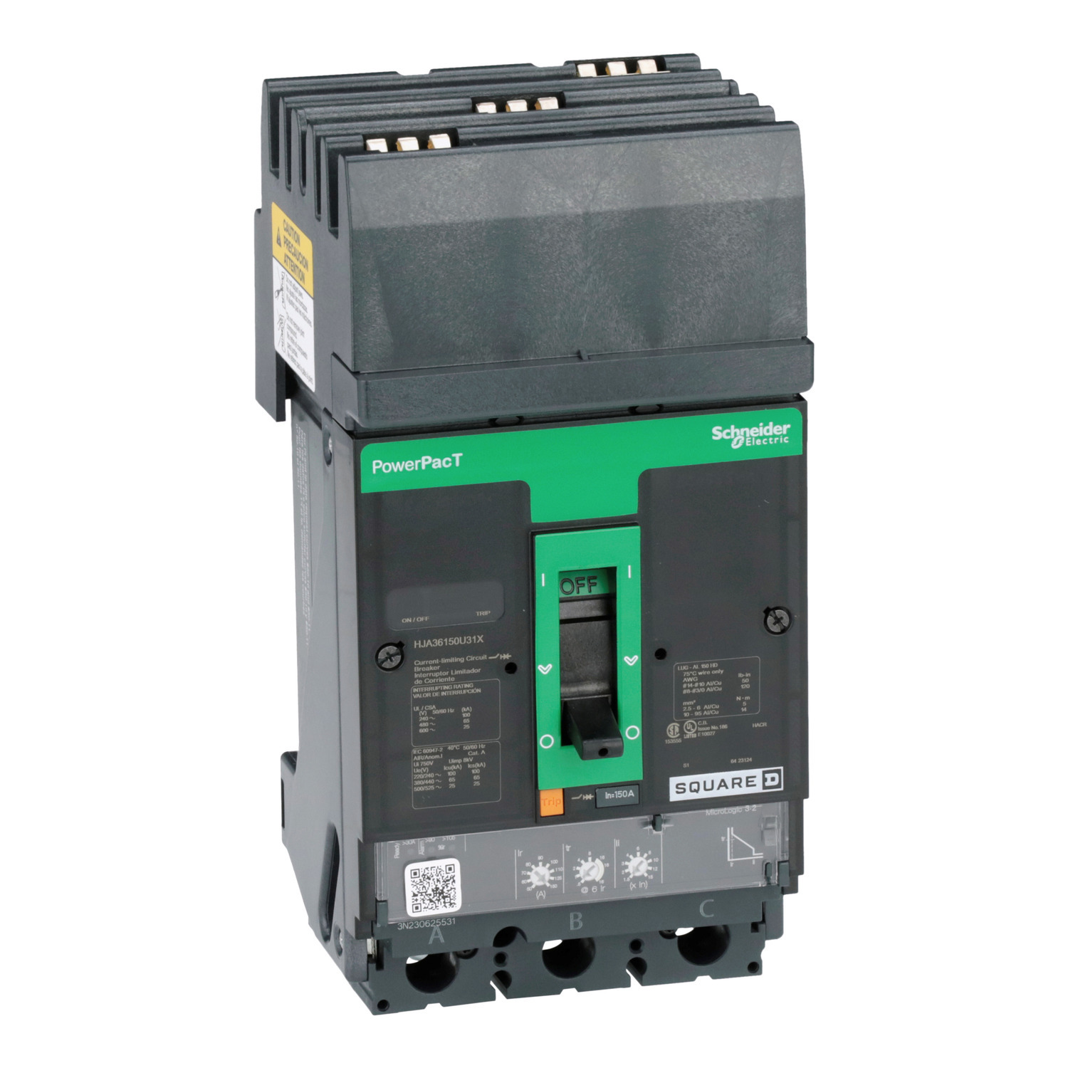 HJA36150U31X Molded Case Circuit Breaker, 150 Amp, 3 Pole, 600V