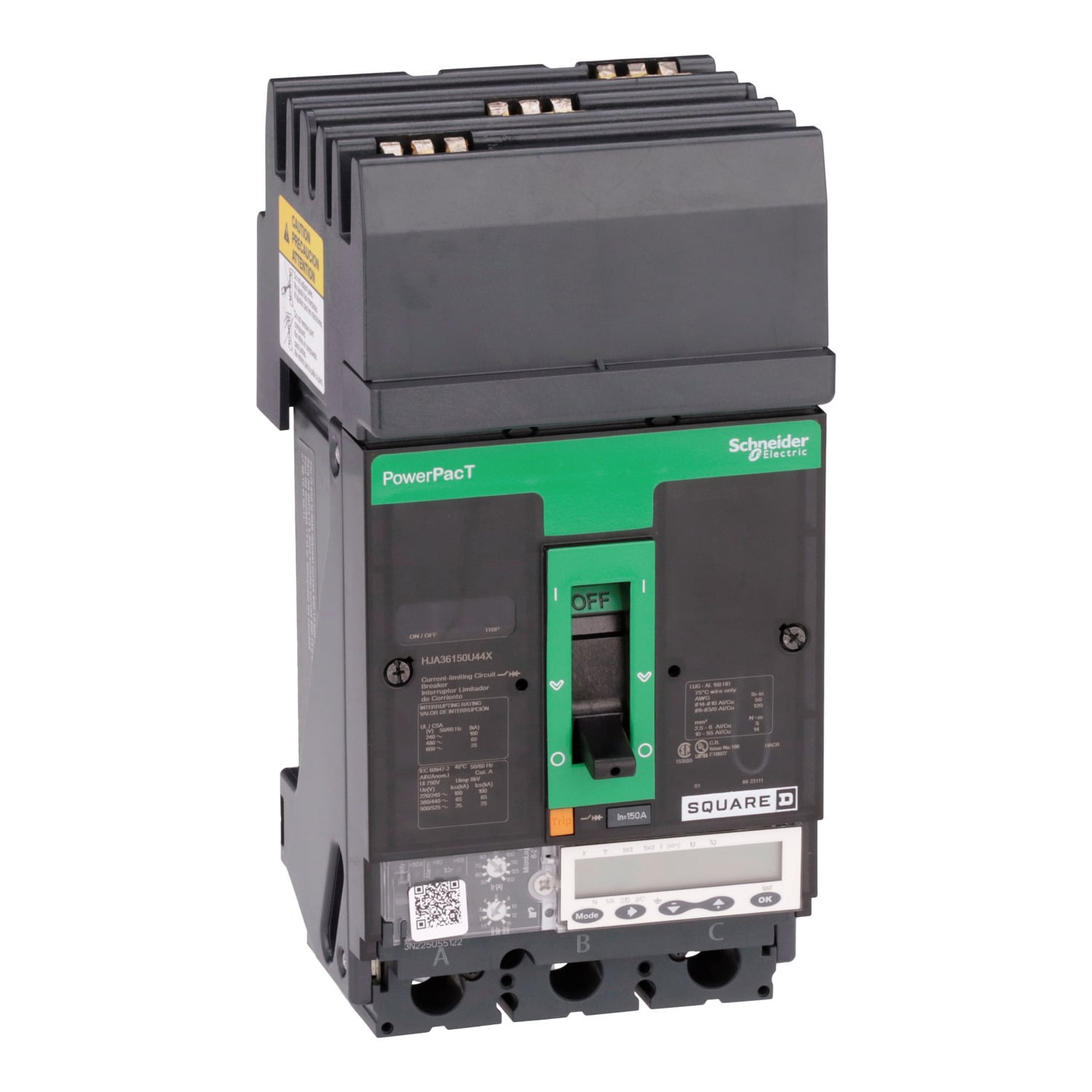 HJA36150U44X Molded Case Circuit Breaker, 150 Amp, 3 Pole, 600V