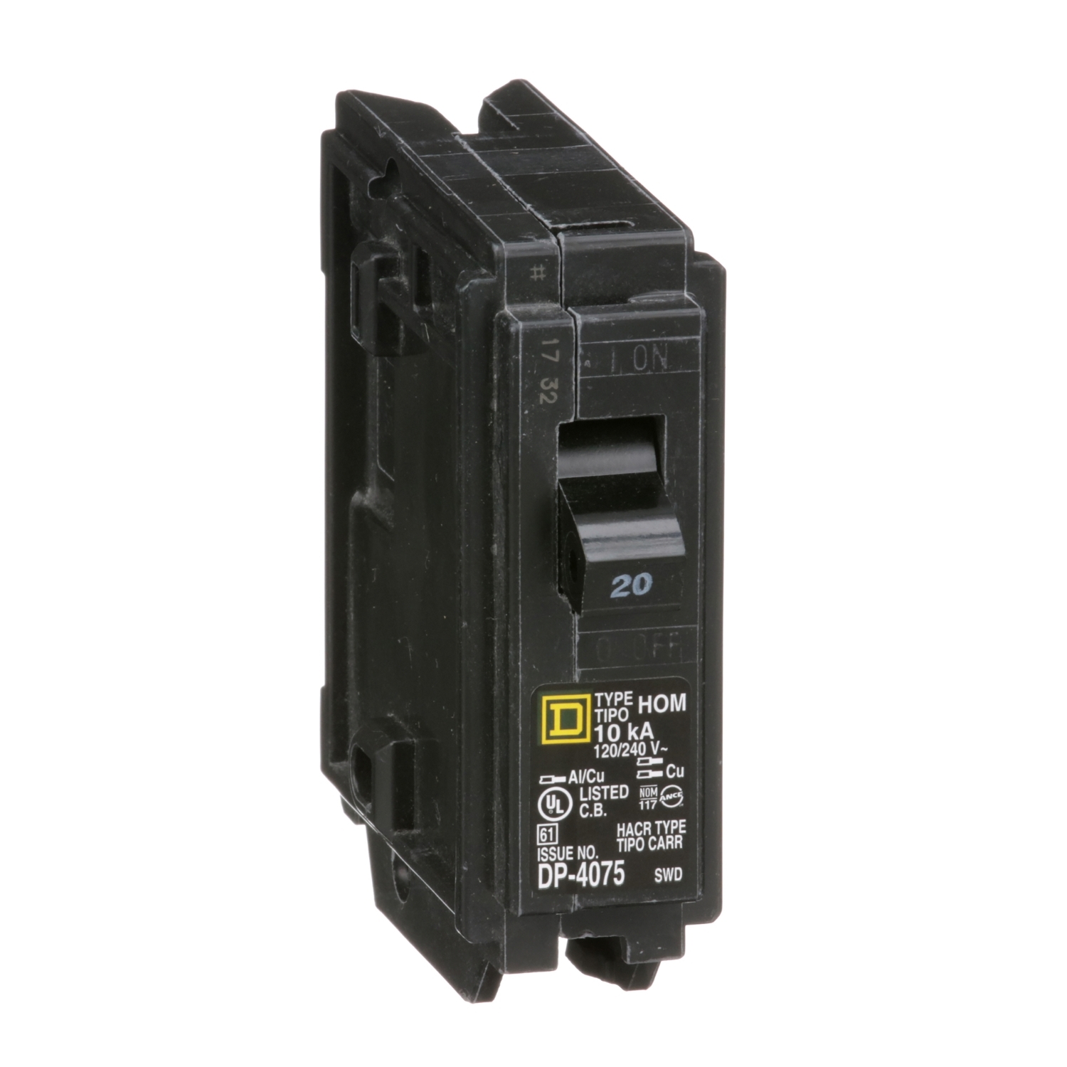 HOM120 Homeline Miniature Circuit Breaker, 20 Amp, 1 Pole, 120/240V