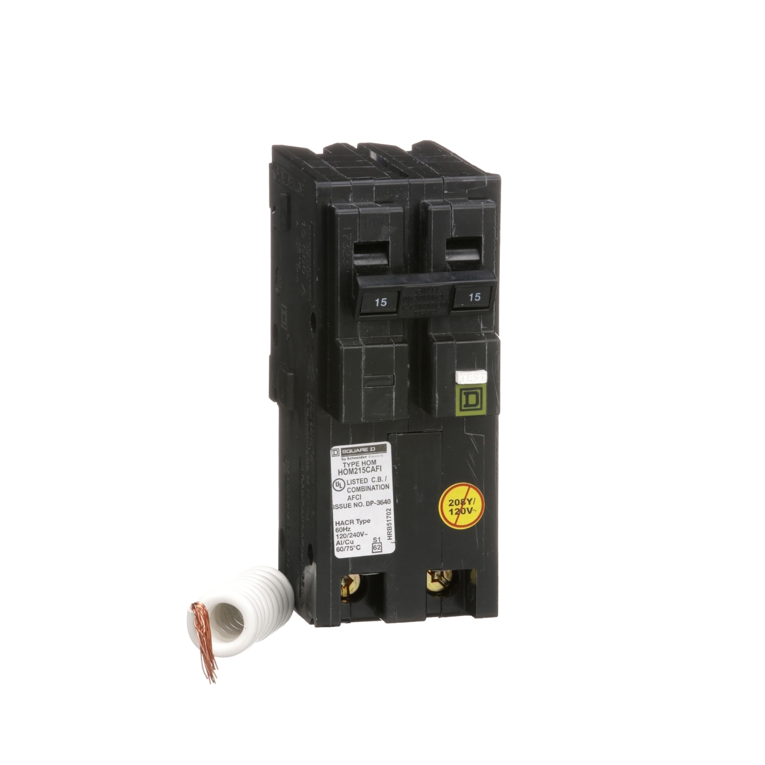 HOM215CAFI Homeline Miniature Circuit Breaker, 15 Amp, 2 Pole, 120V
