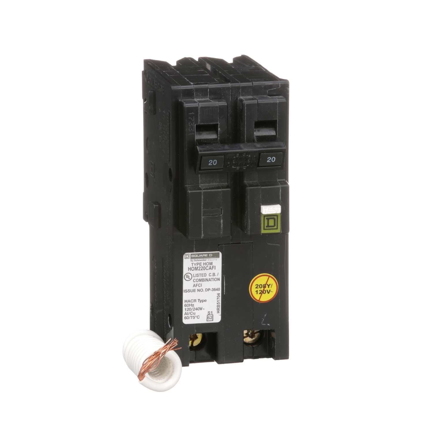 HOM220CAFI Homeline Miniature Circuit Breaker, 20 Amp, 2 Pole, 120V