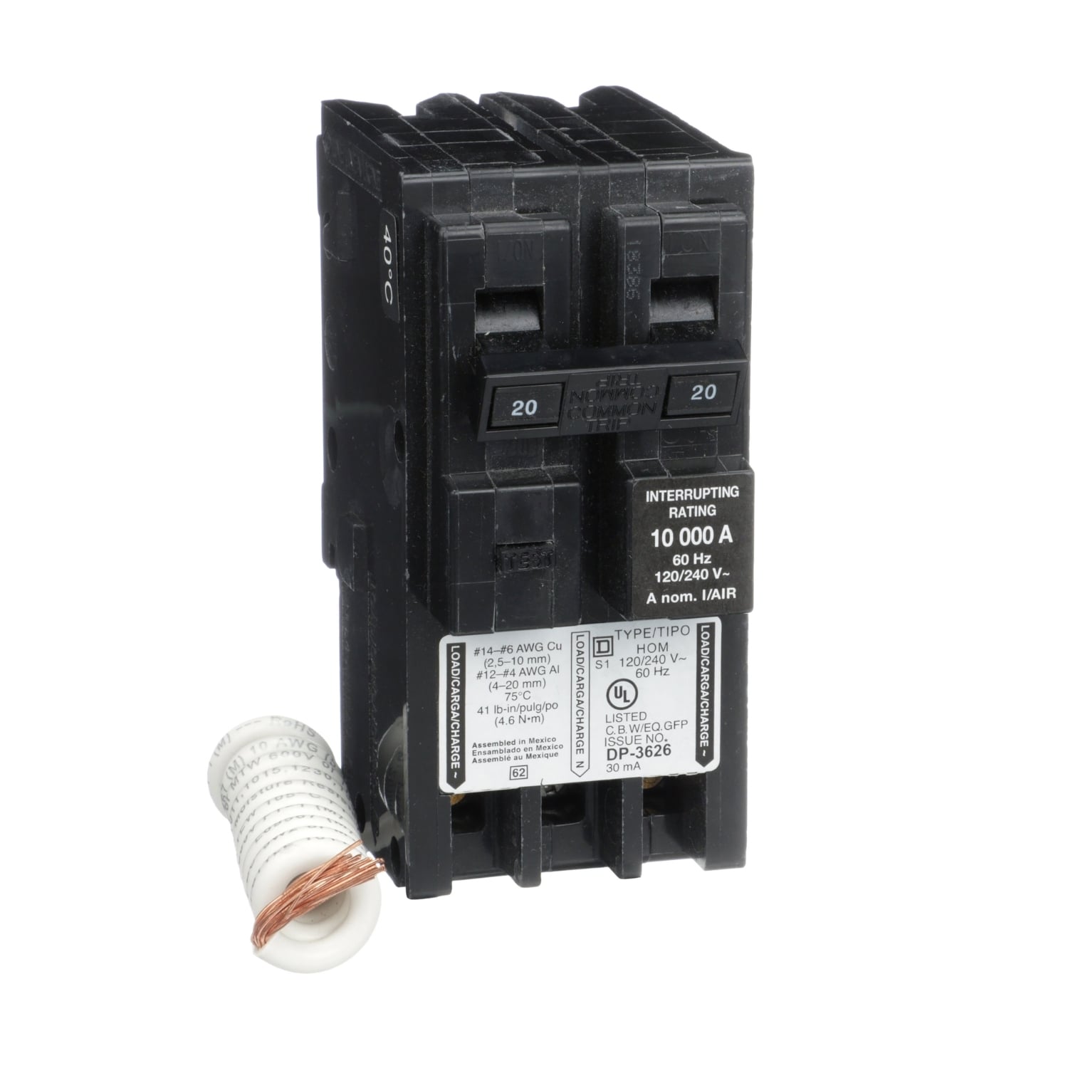 HOM220EPD Homeline Miniature Circuit Breaker, 20 Amp, 2 Pole, 120/240V