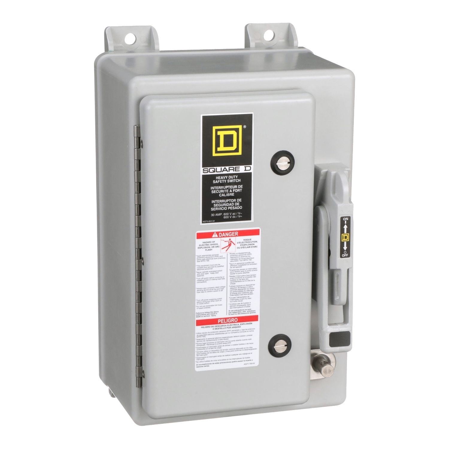 HU361DF Non-Fusible Watertight Safety Switch, 600 V AC/DC, 30 A, 15 hp, 30 hp, 3PST Contact, 3 Poles