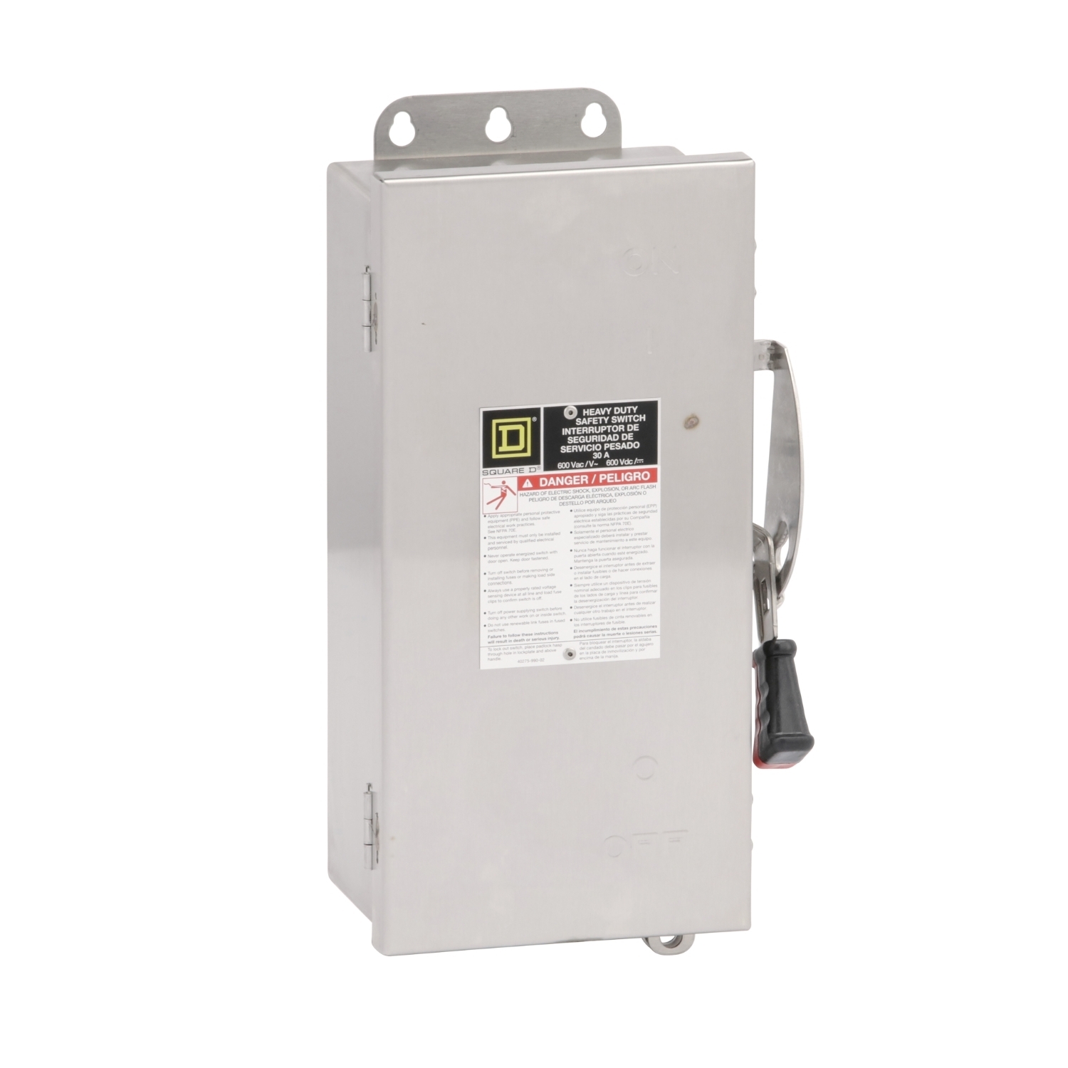 HU361DS Heavy Duty Non-Fusible Single Throw Safety Switch, 600 VAC/VDC, 30 A, 10 hp, 3 Poles