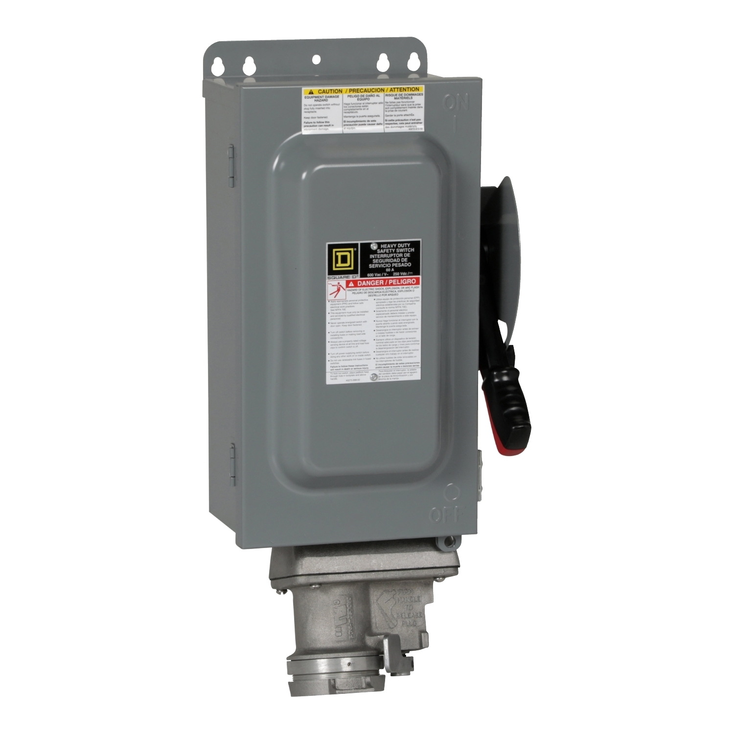 HU362AWC Dusttight Heavy Duty Iceproof Non-Fusible Rainproof Receptacle Switch, 600/250 V AC/V DC, 60 A, 60 hp, 3PST Contact, 3 Poles
