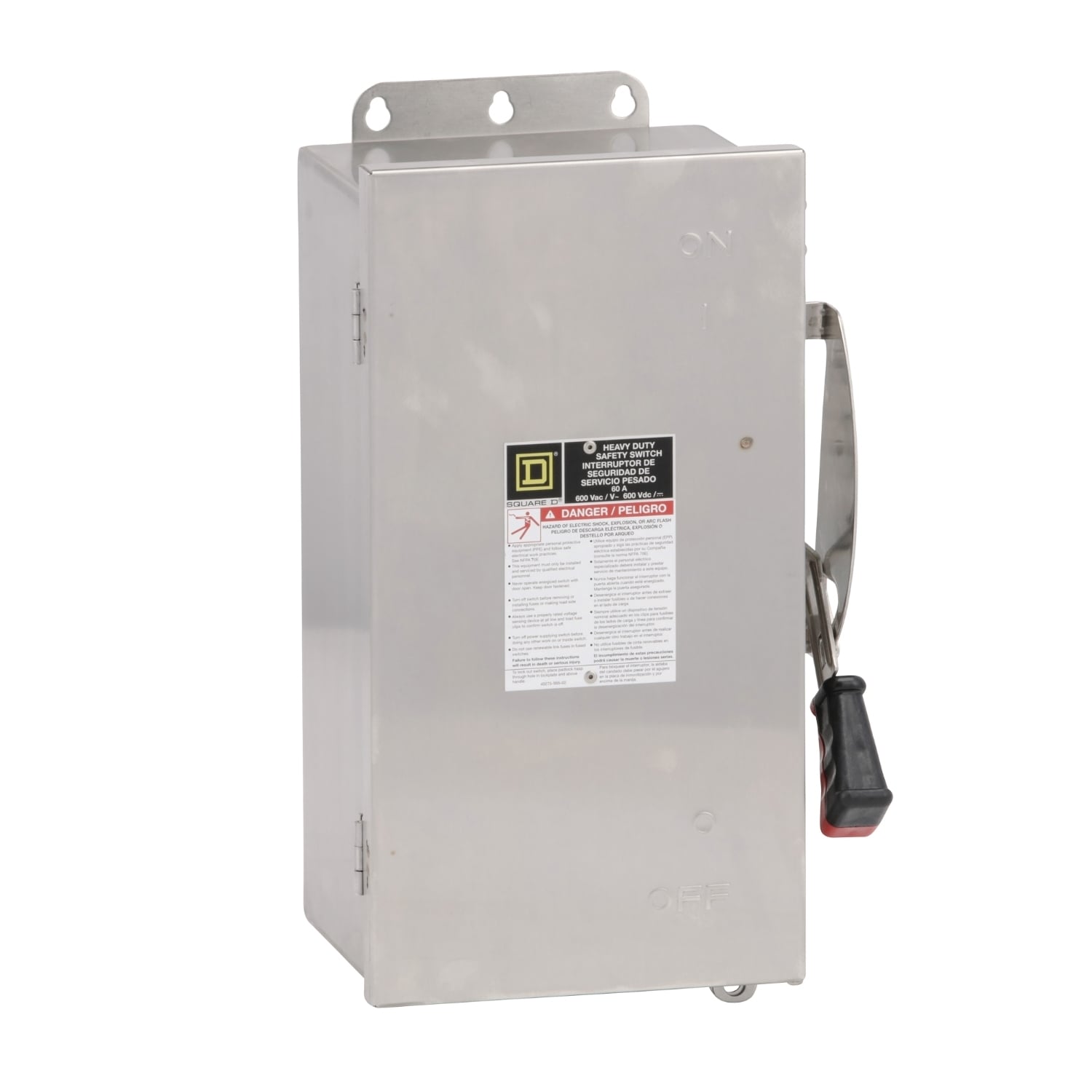 HU362DS Corrosion-Resistant Heavy Duty Non-Fusible Rainproof Dusttight Watertight Safety Switch, 600 VAC/VDC, 60 A, 30 hp, 3 Poles