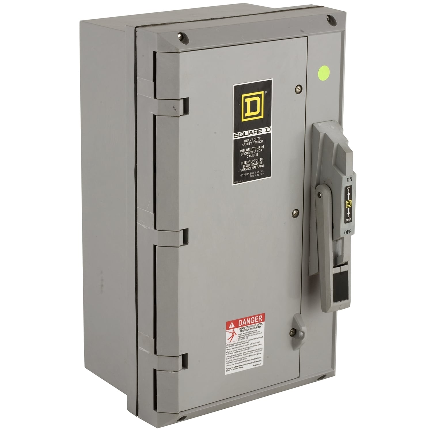 HU363DX F1 Corrosion-Resistant Dusttight Heavy Duty Non-Fusible Watertight Safety Switch, 600 V AC/DC, 100 A, 75 hp at 600 VAC, 50 hp at 600 VDC, 3 Poles