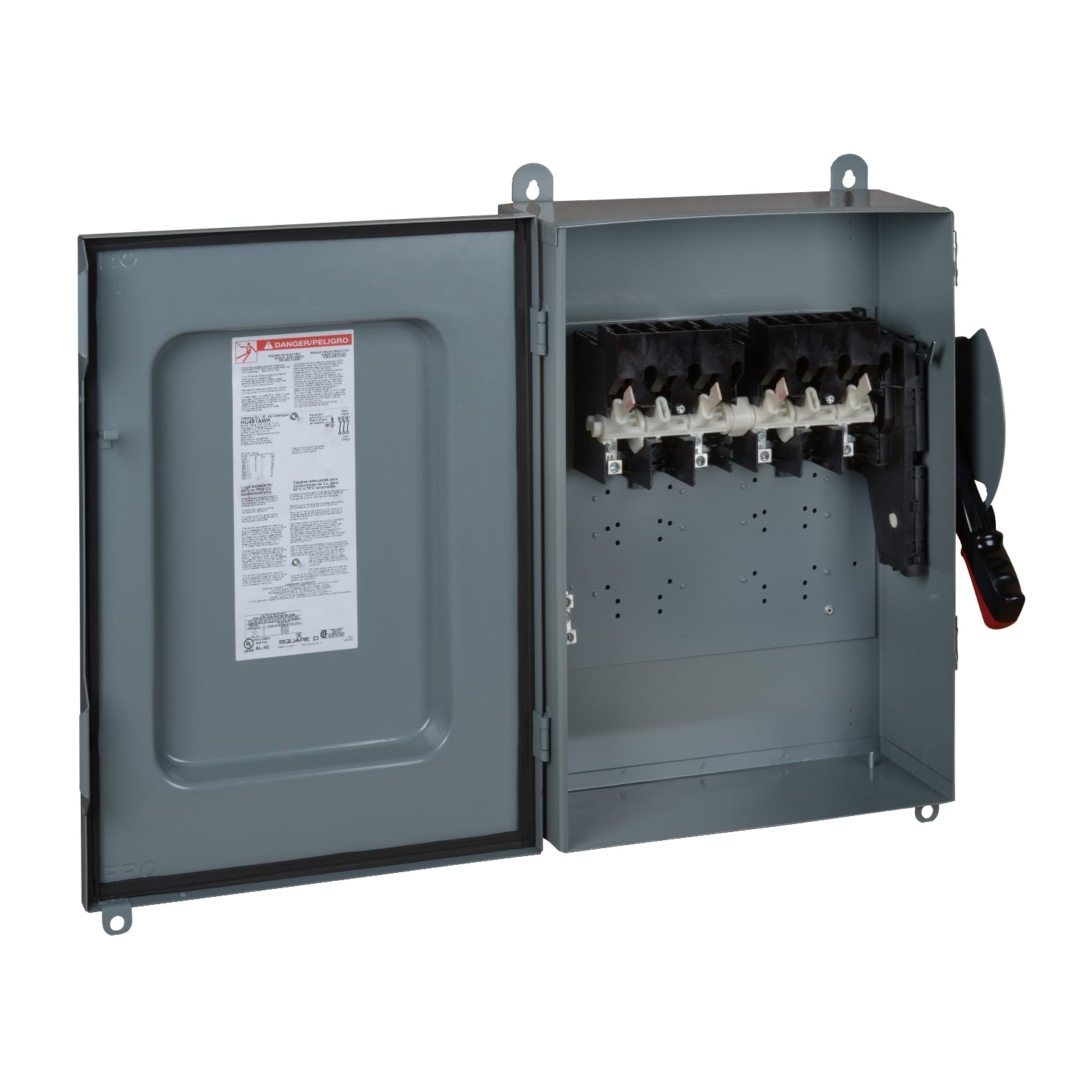 HU461AWKEI F6 Dusttight Driptight Iceproof Non-Fusible Rainproof Sleetproof Heavy Duty Safety Switch, 600 V AC/DC, 30 A, 25 hp at 600 VAC 2-Phase, 30 hp at 600 VAC 3-Phase, 15 hp at 600 VDC, 1NO-1NC 1 Form A/1 Form B 3PST Contact, 4 Poles