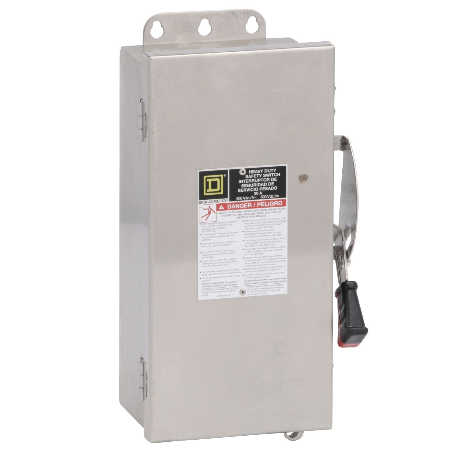 HU661DS Heavy Duty Non-Fusible Disconnect Safety Switch, 600 V AC/DC, 30 A, 30 hp, 6PST Contact, 6 Poles