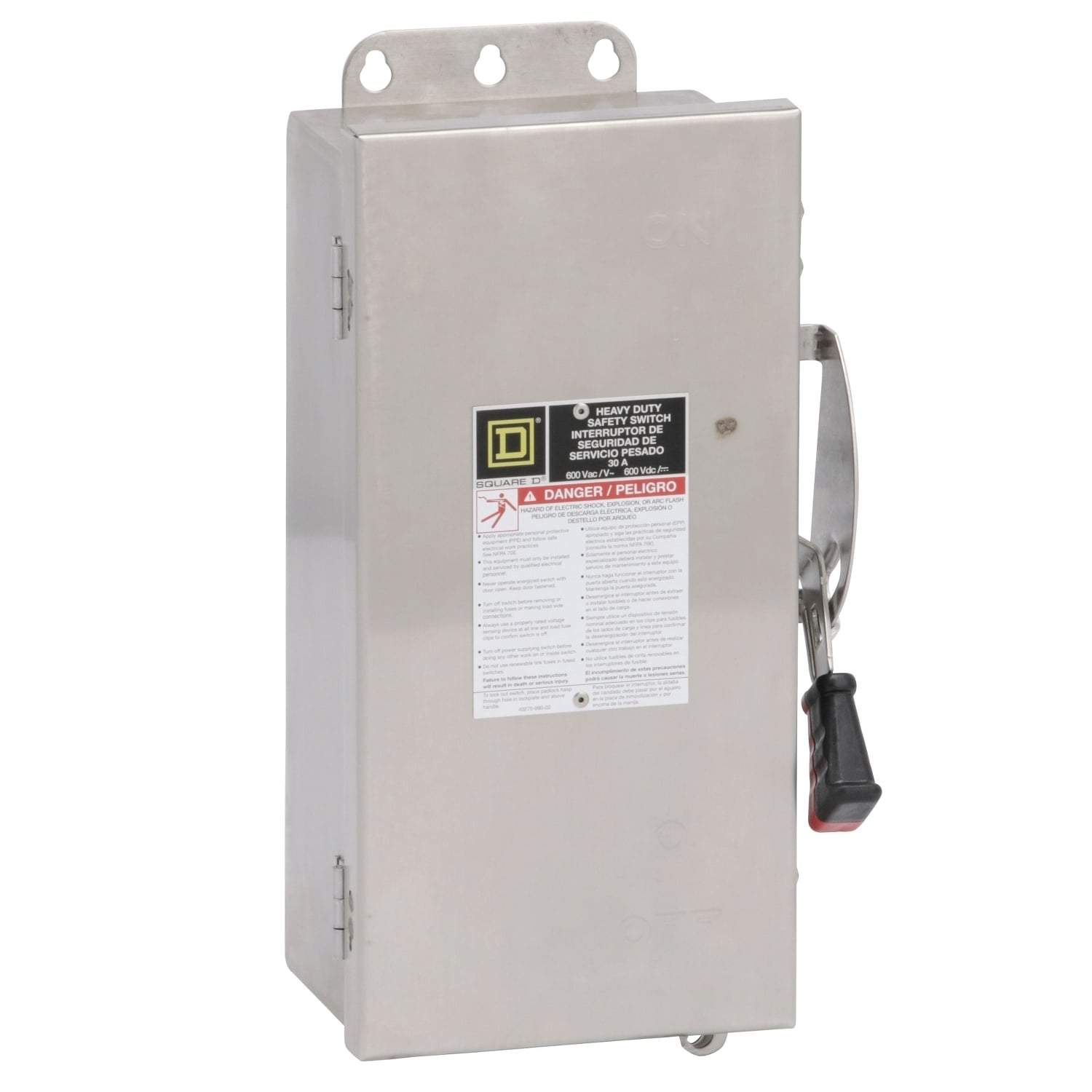 HU662DS F6 Corrosion-Resistant Dusttight Heavy Duty Non-Fusible Rainproof Safety Switch, 600 V AC/DC, 60 A, 60 hp at 600 VAC, 6 Poles