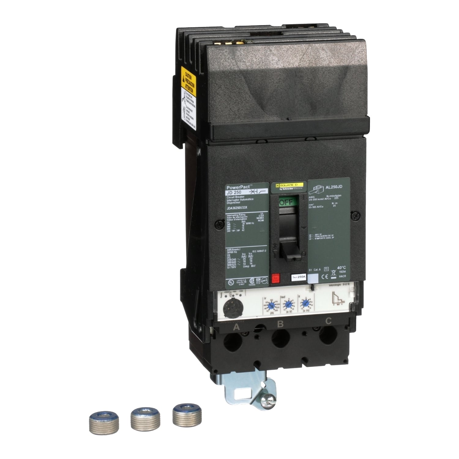 JDA36250U33X Molded Case Circuit Breaker, 250 Amp, 3 Pole, 600V