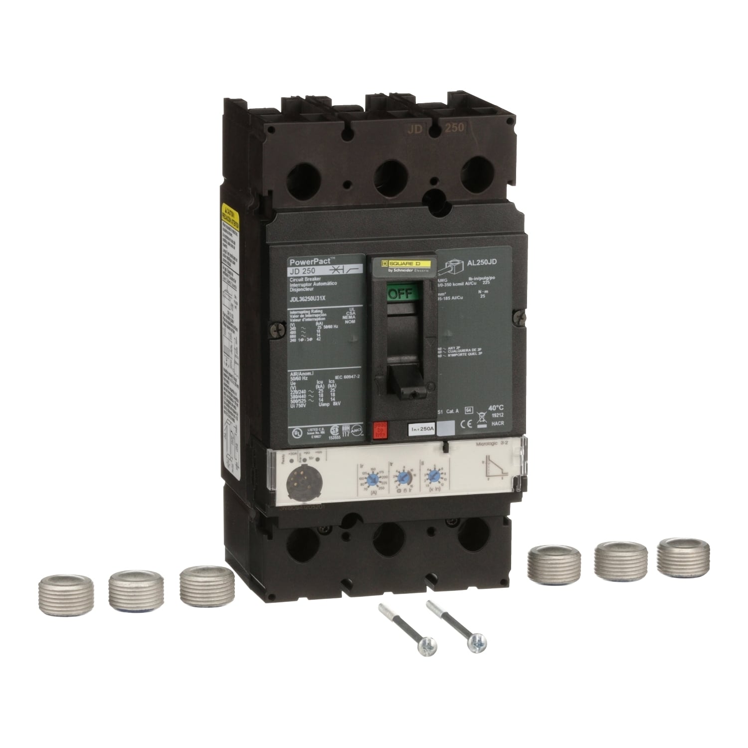 JDL36250U31X Molded Case Circuit Breaker, 250 Amp, 3 Pole, 600V